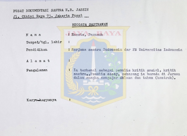 Biodata sastrawan - Pamusuk Eneste