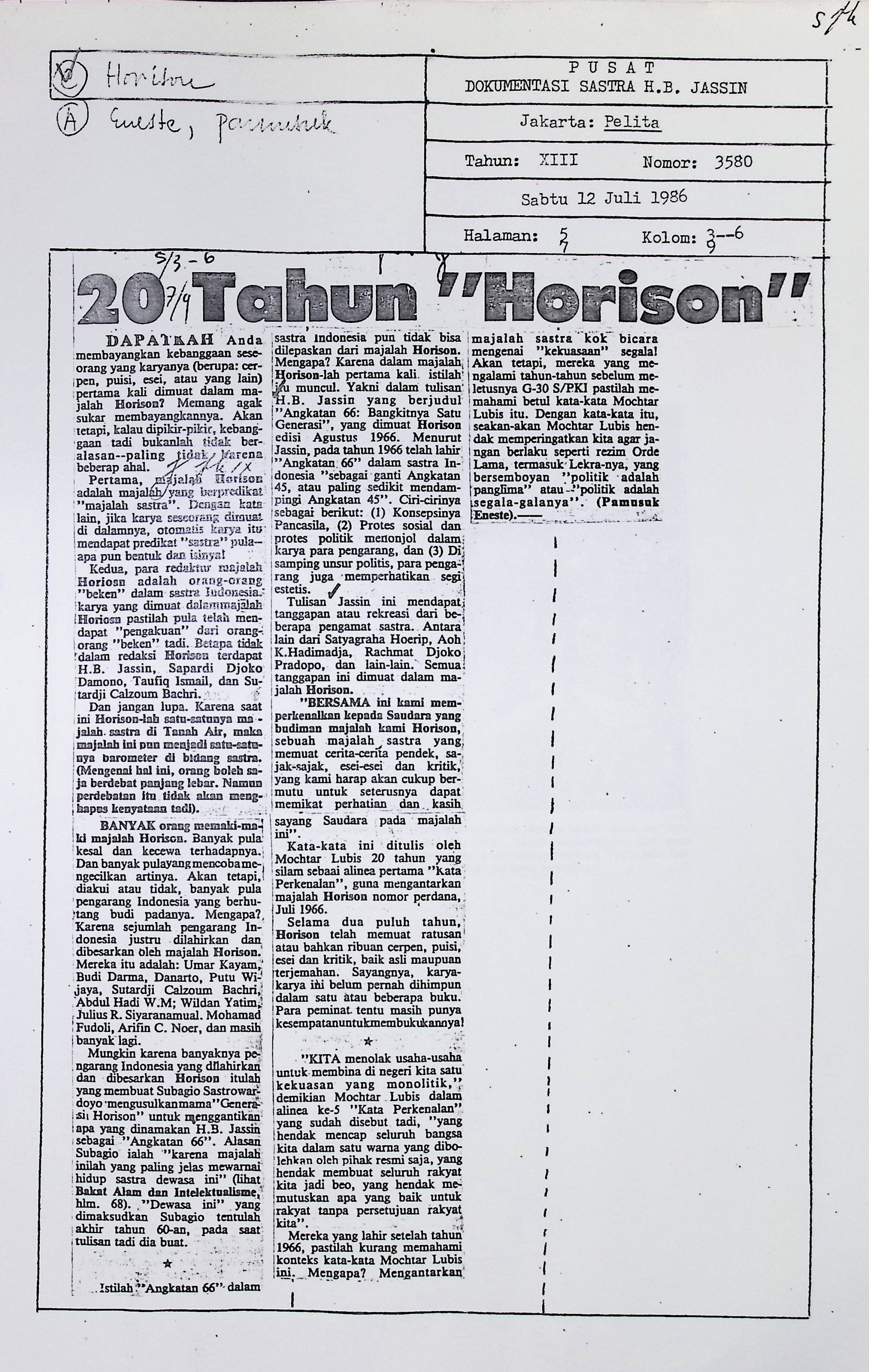 20 tahun "Horison"