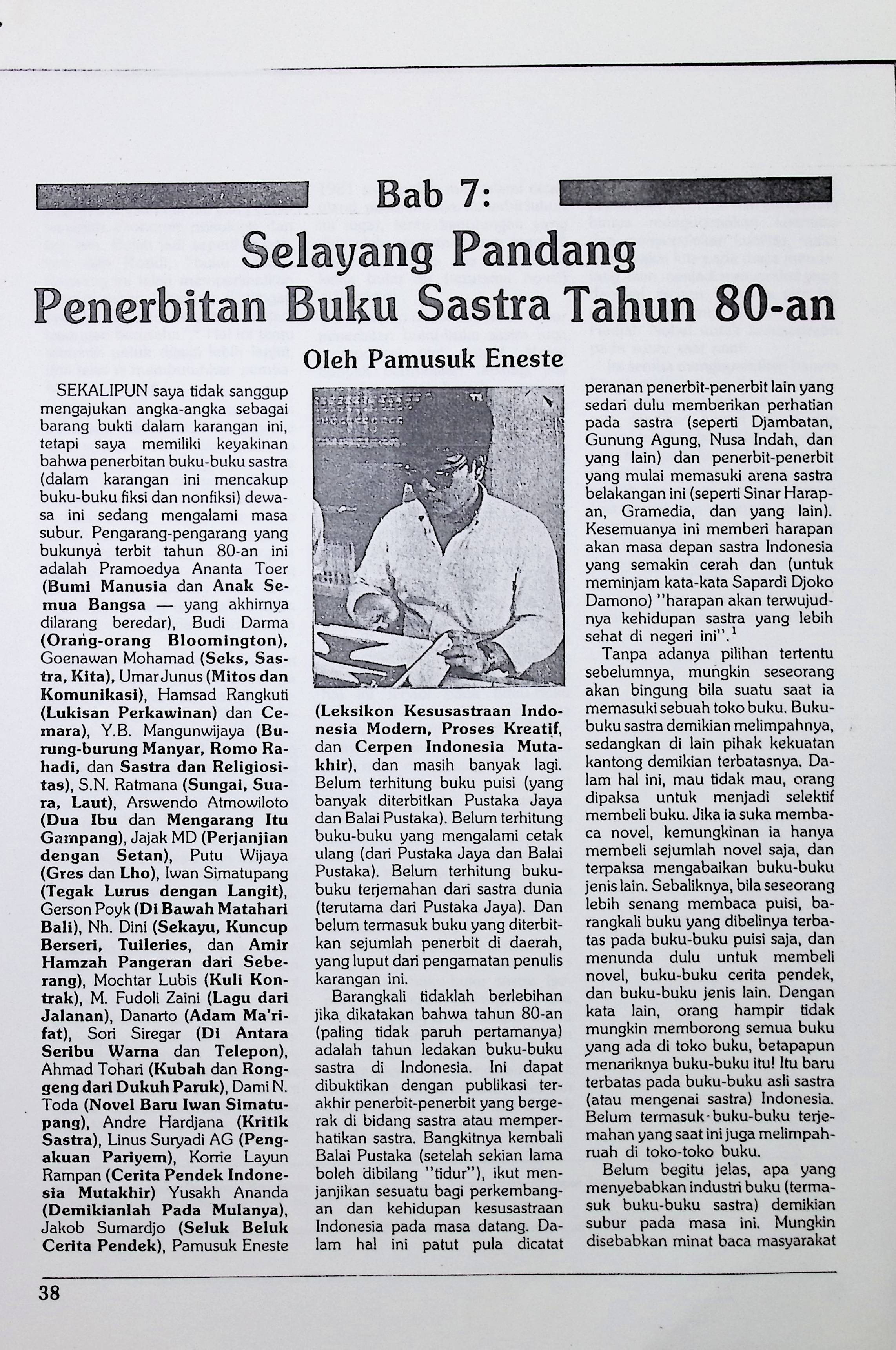 Selayang pandang penerbitan buku sastra tahun 80-an