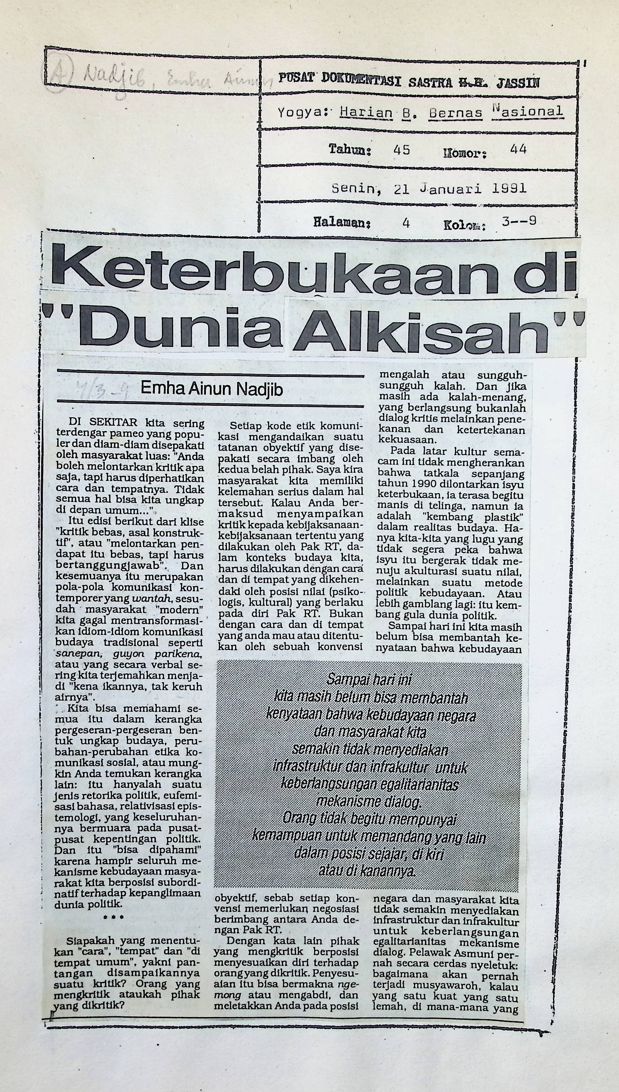 Keterbukaan di dunia alkisah