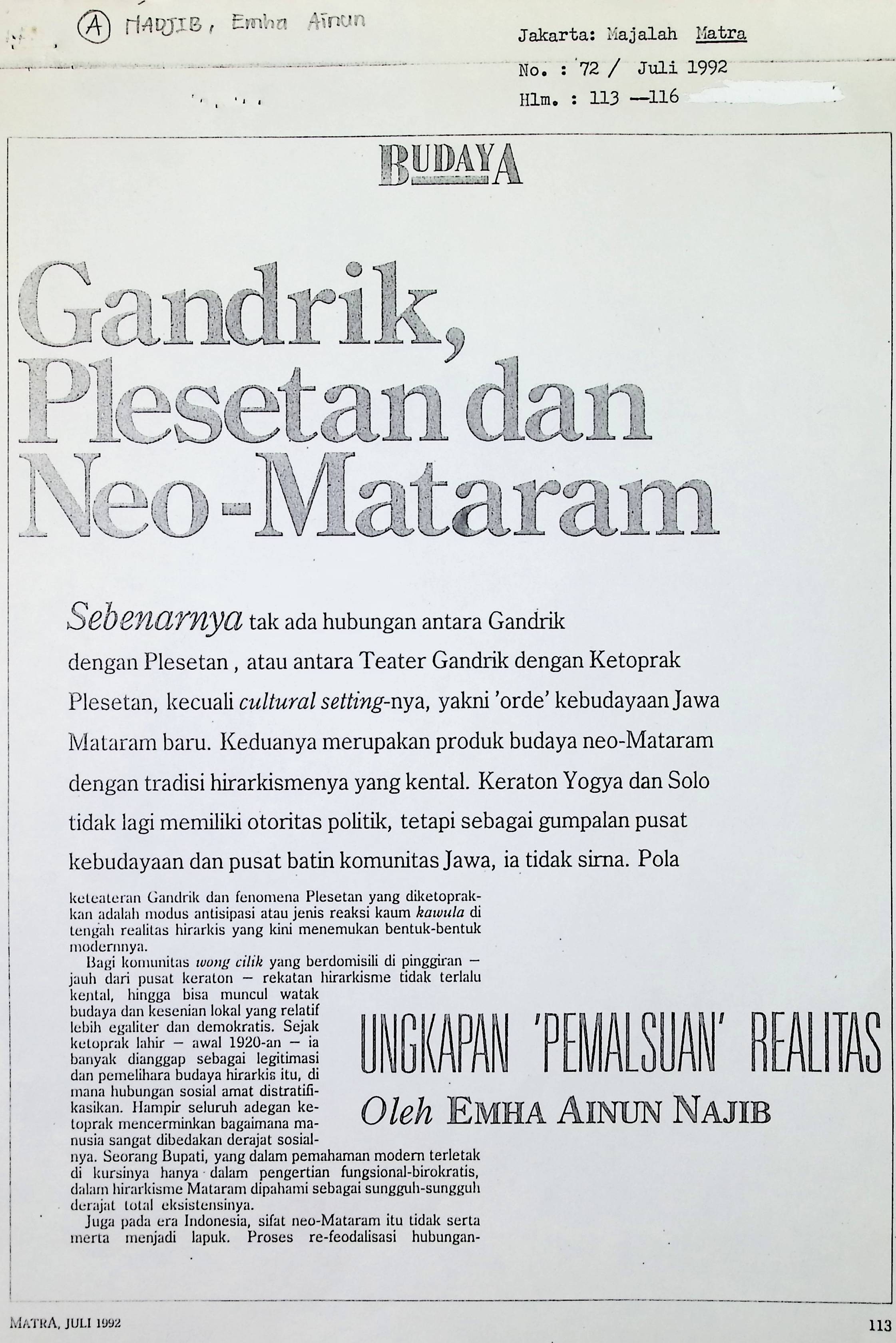 Gandrik pelesatan dan neo Mataram