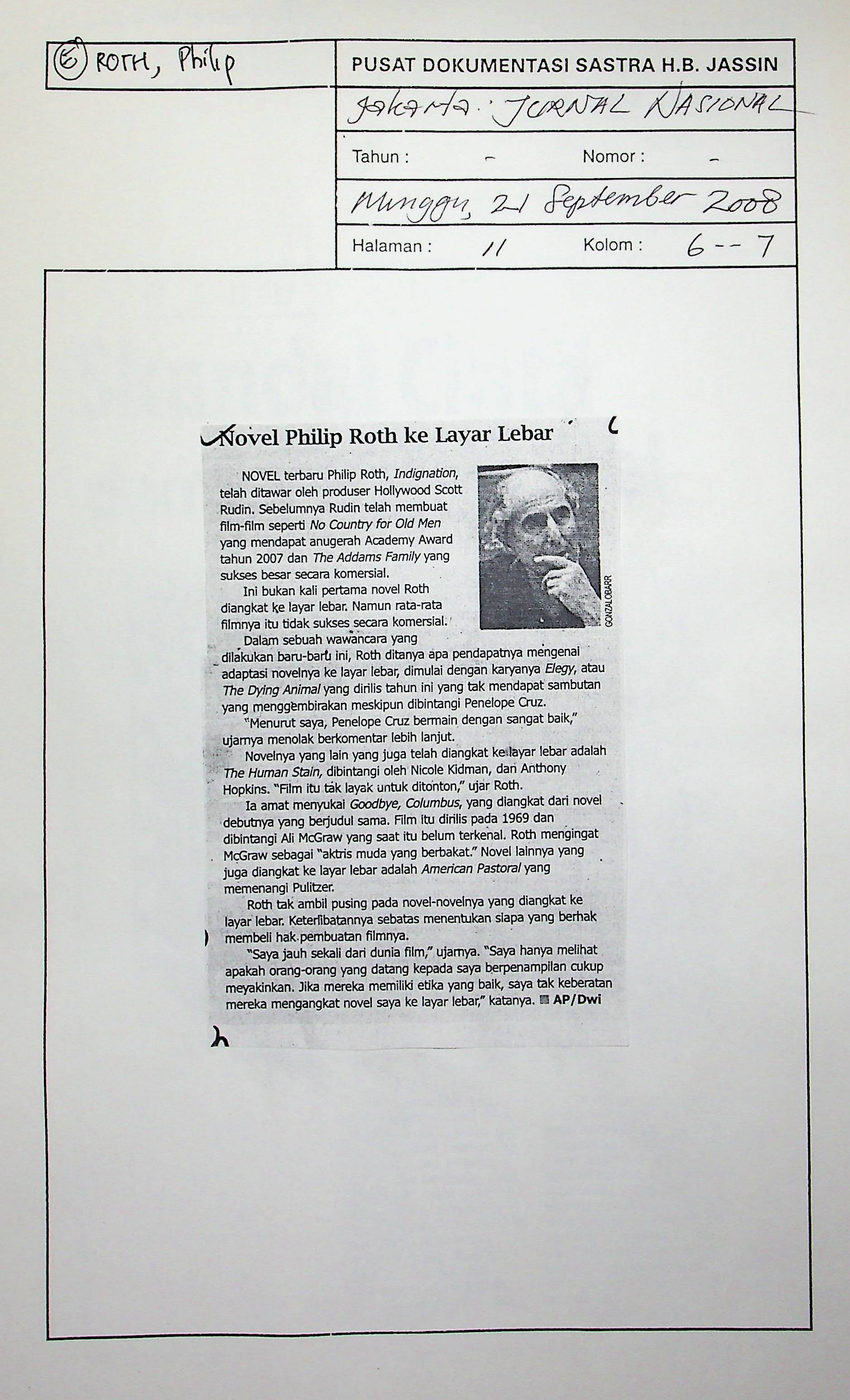 Novel Philip Roth ke layar lebar