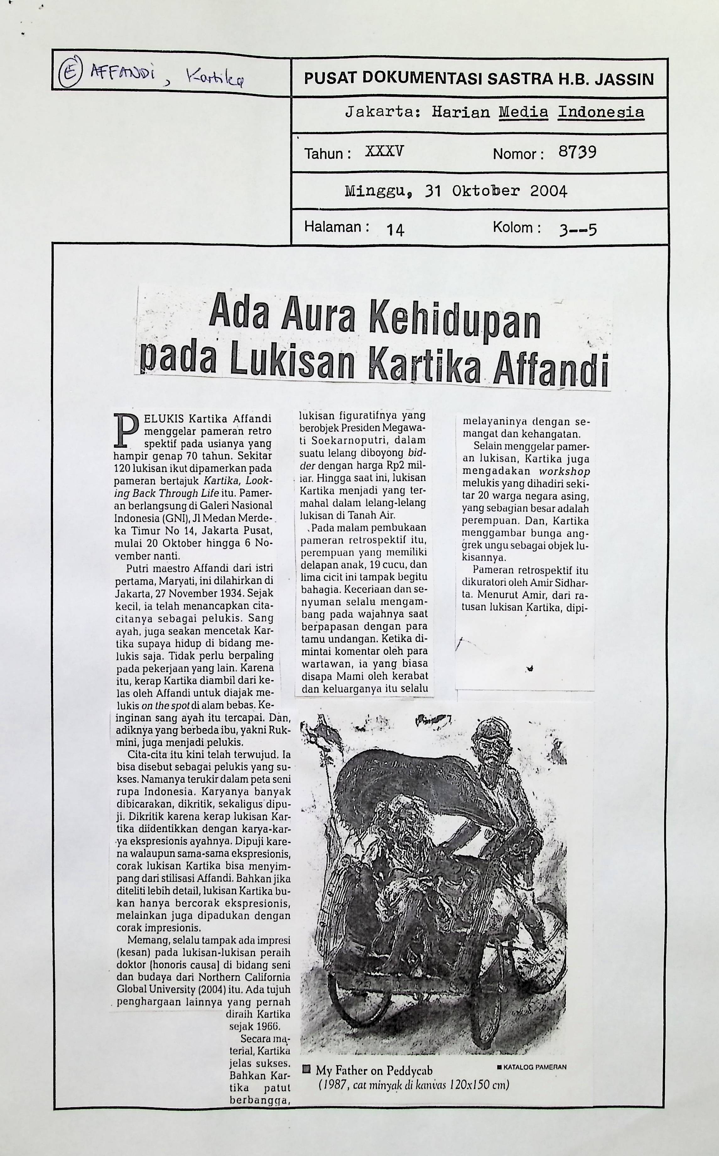 Ada aura kehidupan pada lukisan Kartika Affandi