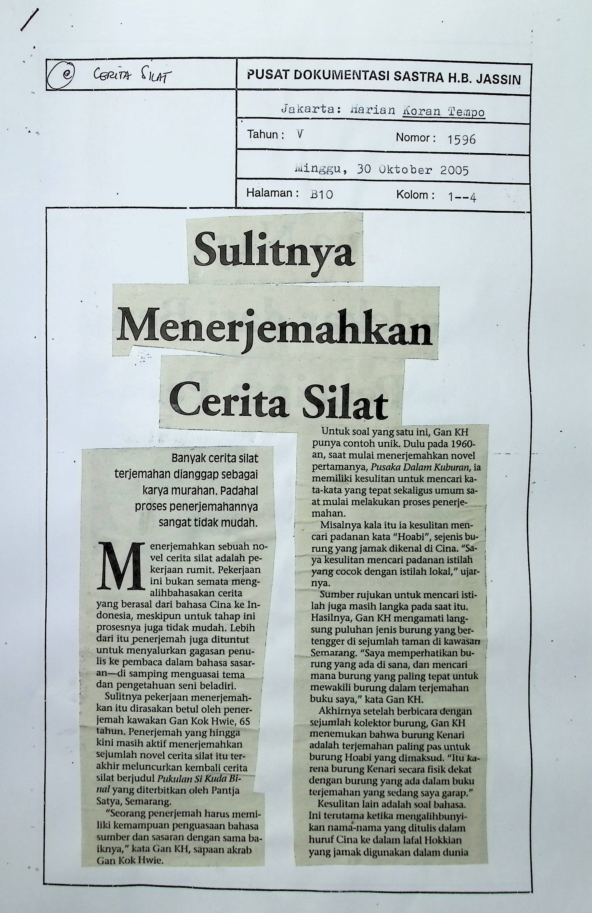 Sulitnya menerjemahkan cerita silat