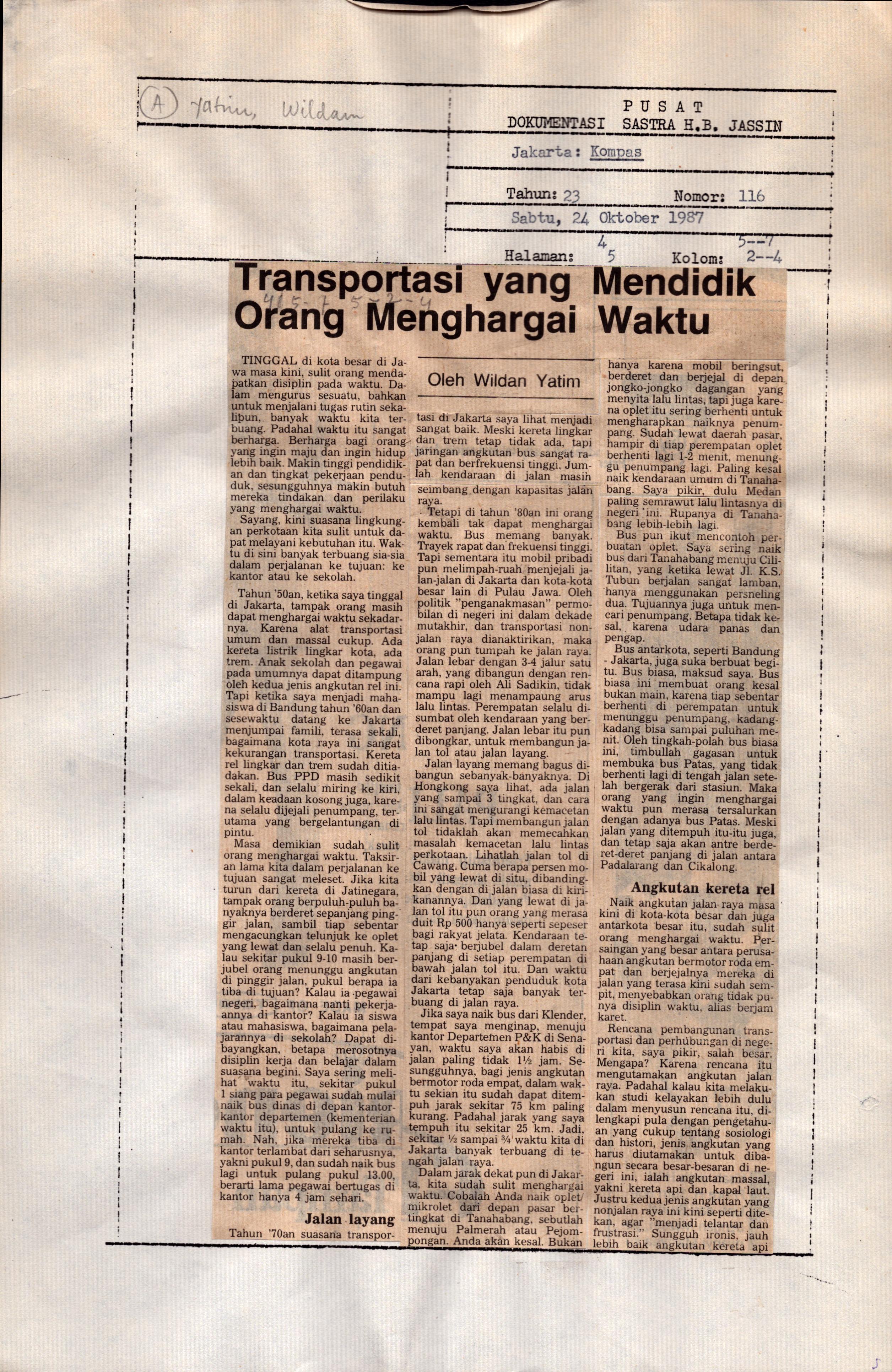 Transportasi yang mendidik orang menghargai waktu