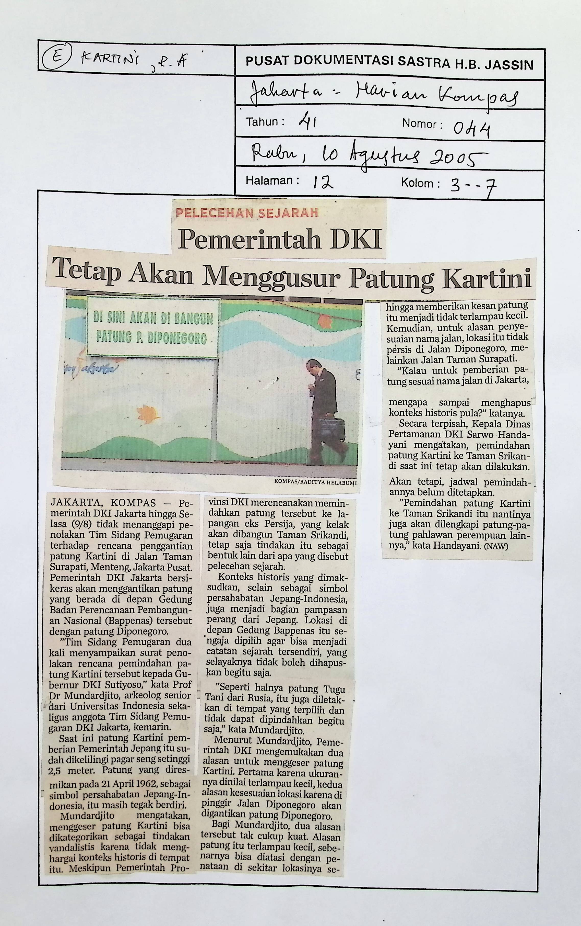 Pemerintah DKI tetap akan menggusur patung Kartini