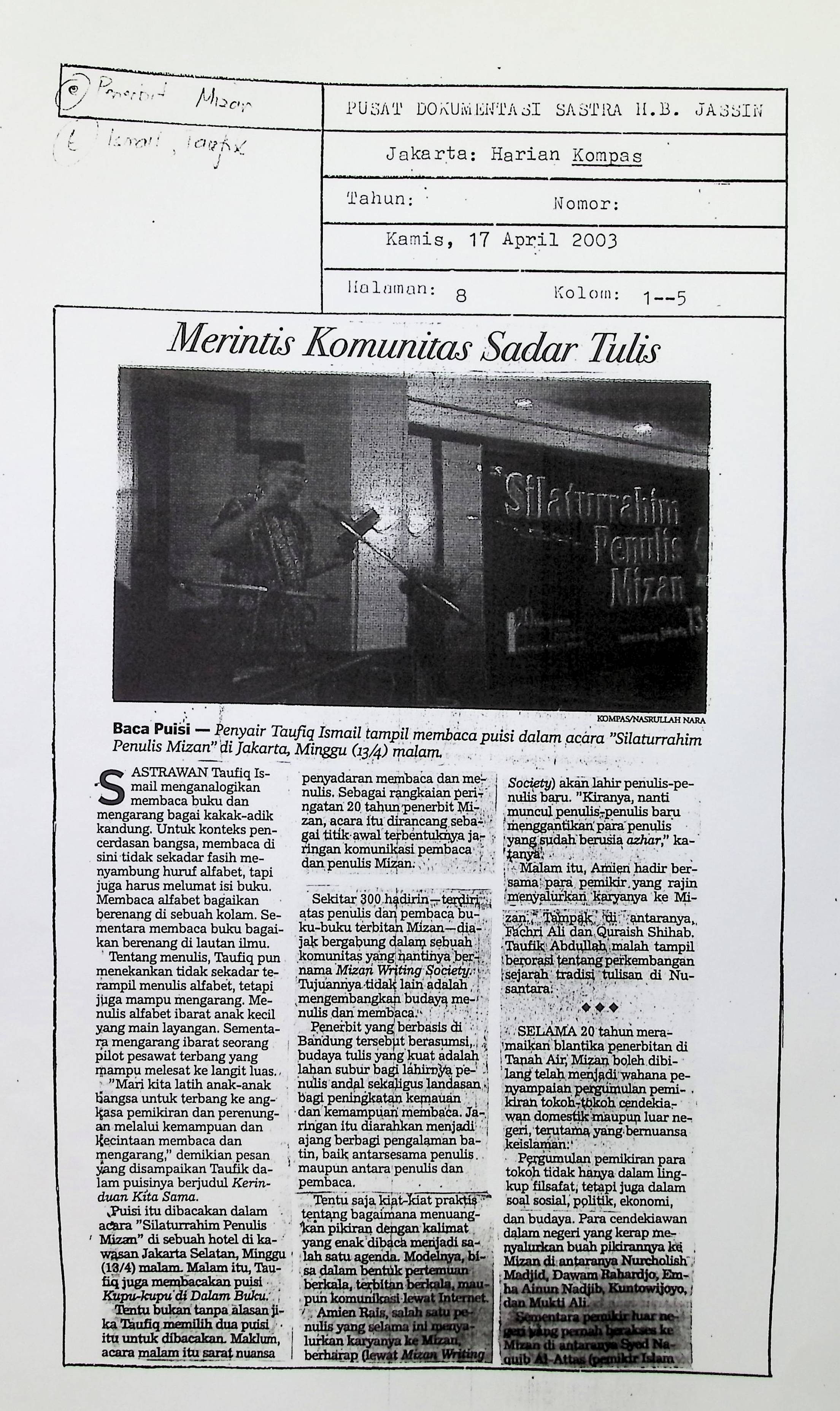 Merintis komunitas sadar tulis