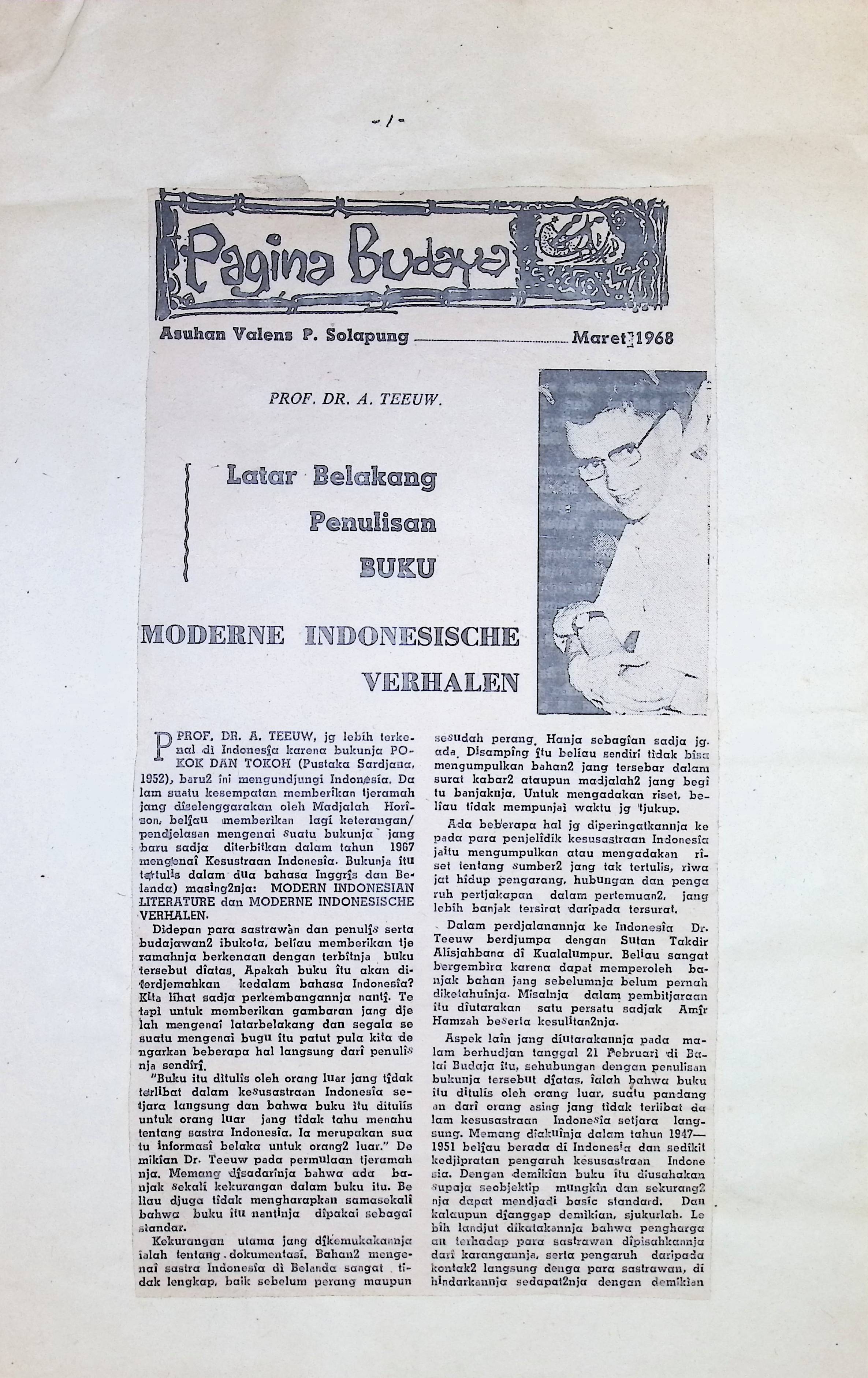 Latar belakang penulisan buku Moderne Indonesische Verhalen