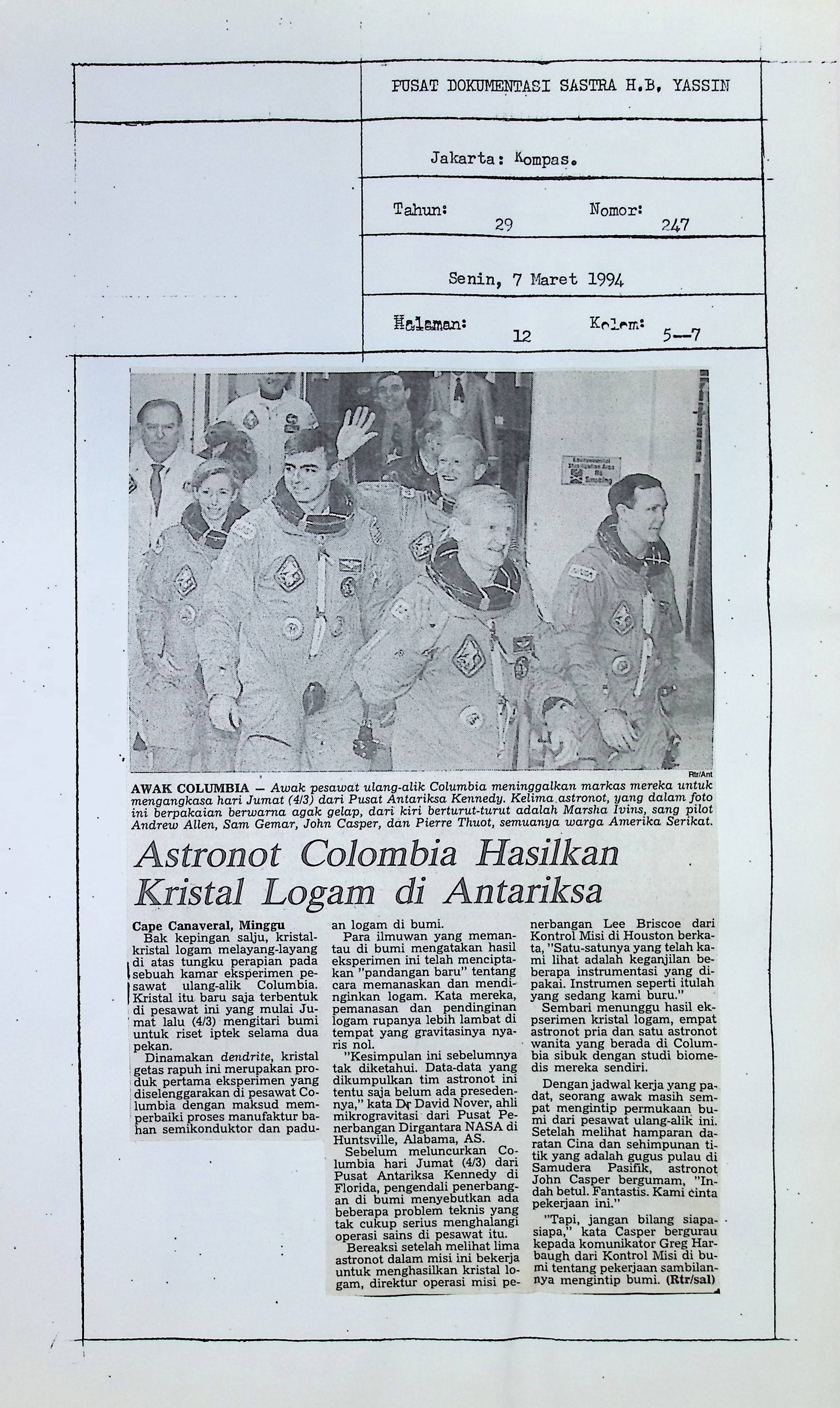 Astronot Colombia hasilkan kristal logam di Antariksa
