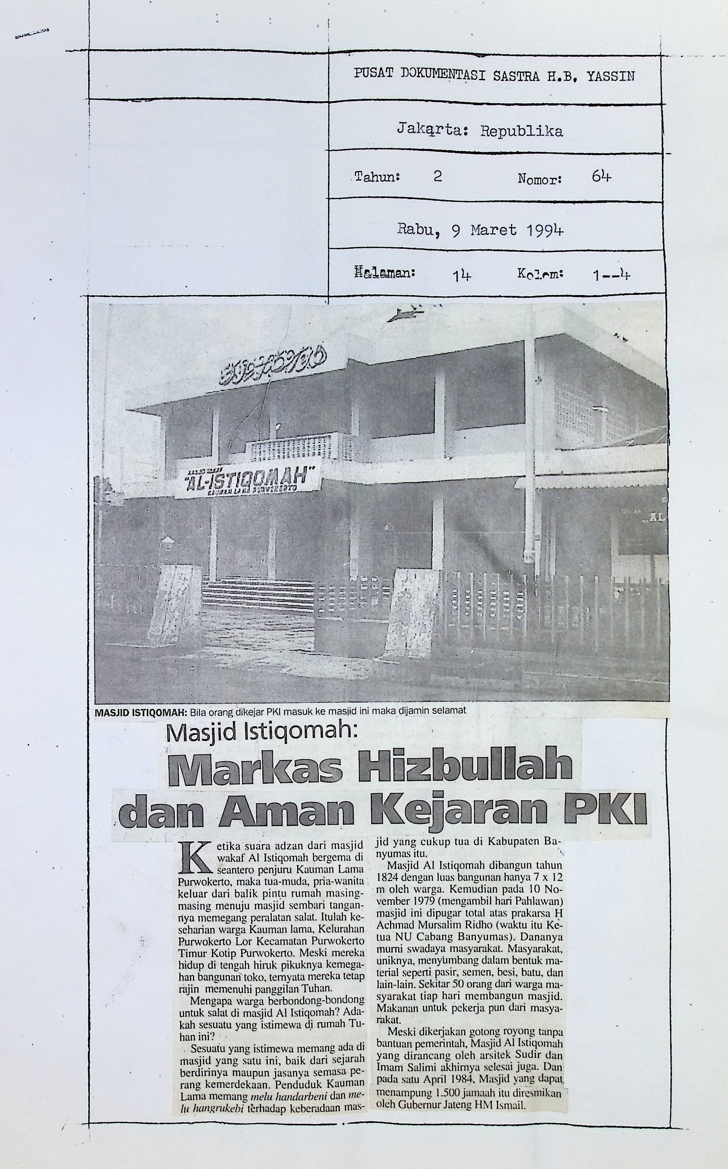 Masjid Istiqomah: markaz Hisbullah dan aman kejaran PKI