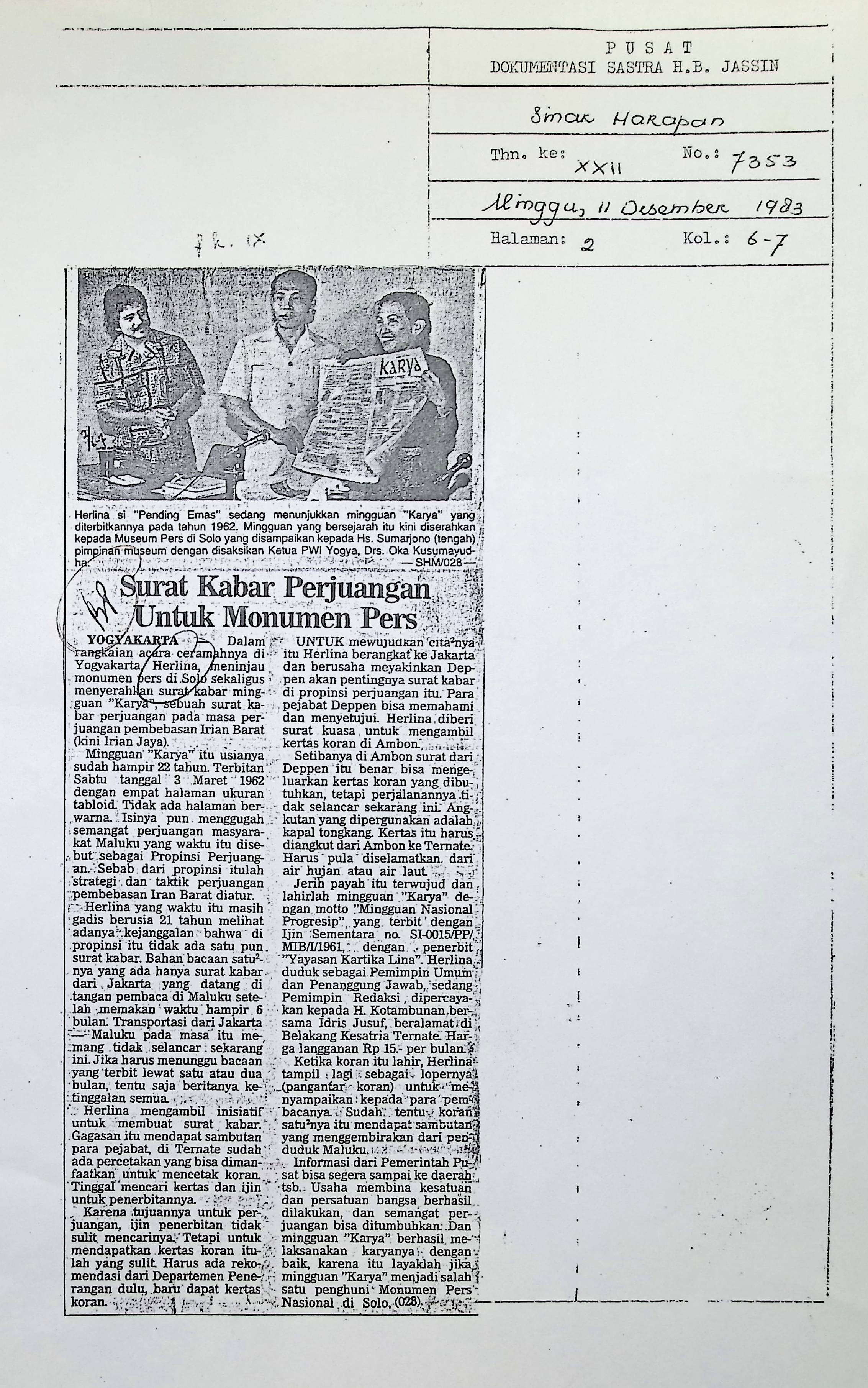 Surat kabar perjuangan untuk monumen pers