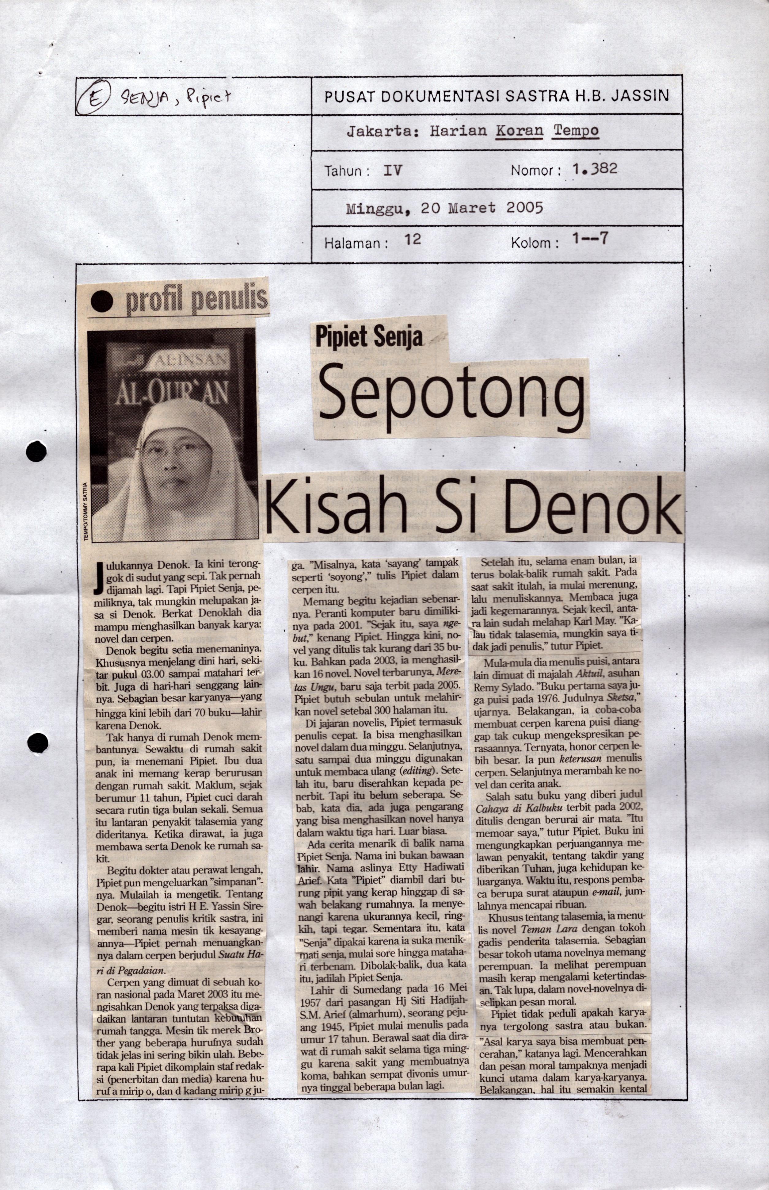 Pipiet Senja sepotong kisah si Denok