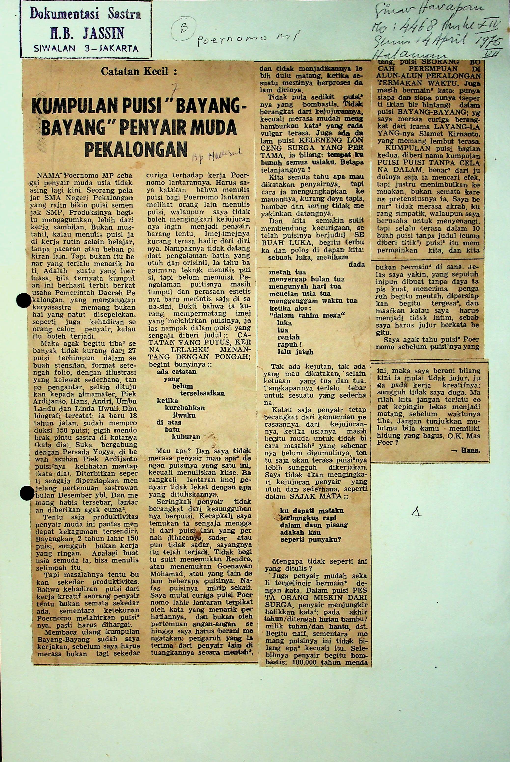 Kumpulan puisi bayang-bayang penyair muda pekalongan