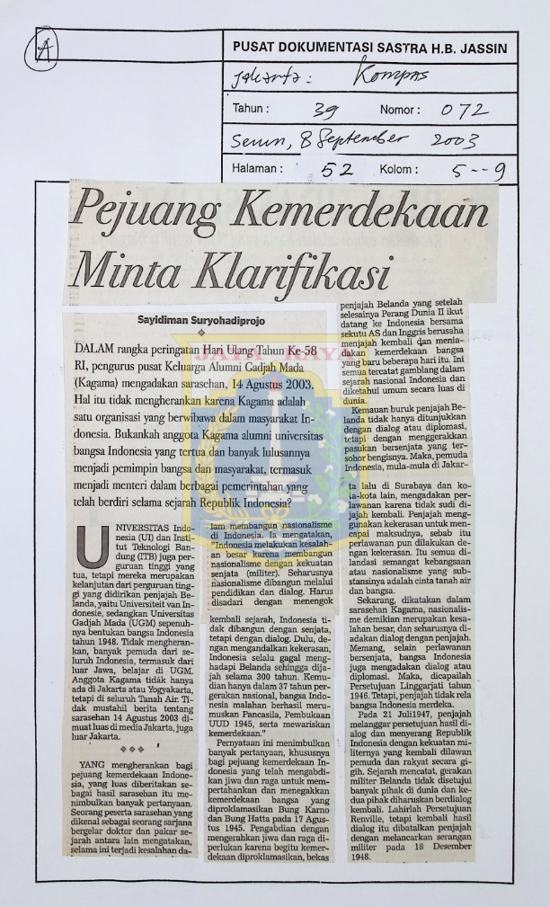Pejuang kemerdekaan minta klarifikasi