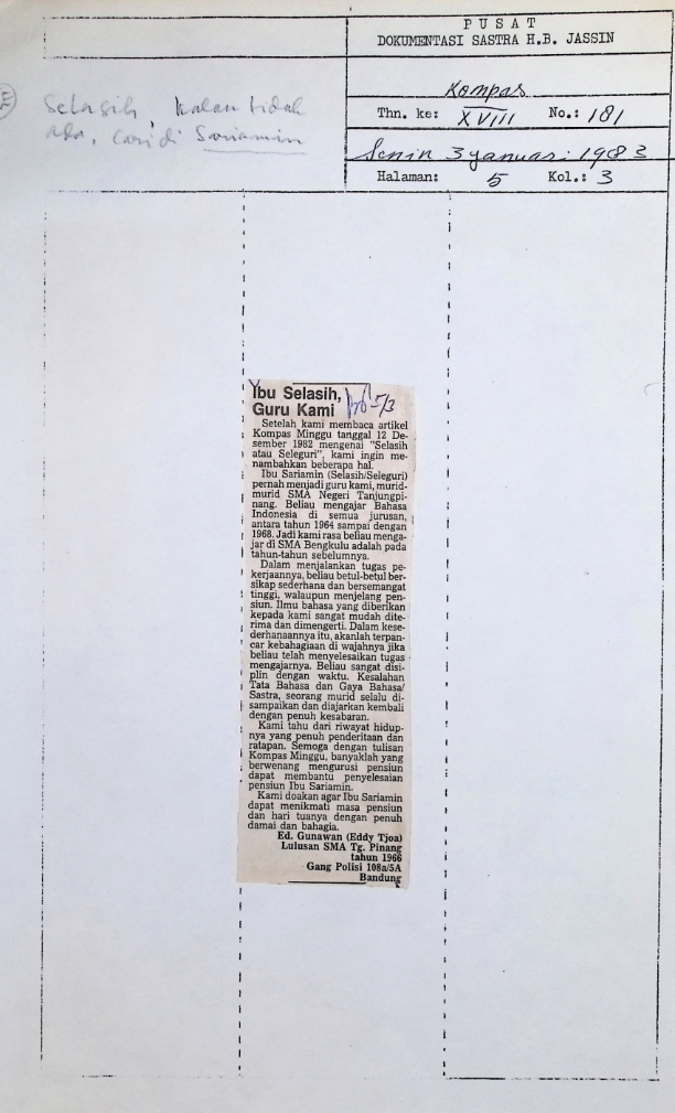 Ibu Selasih, guru kami