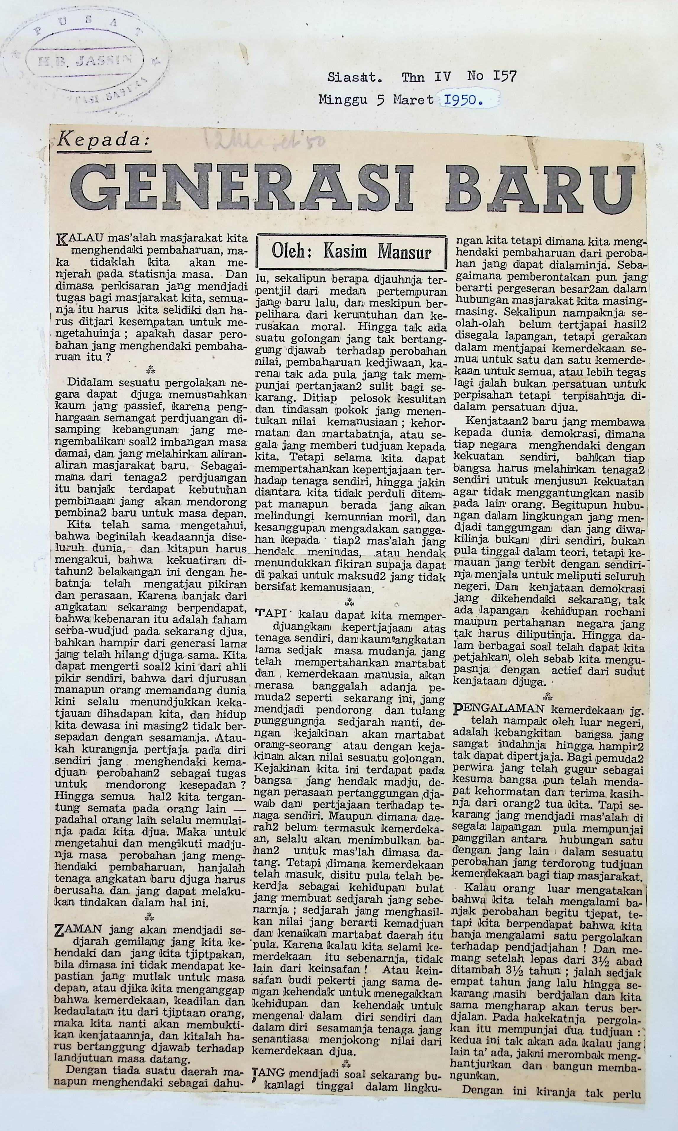 Kepada, generasi baru