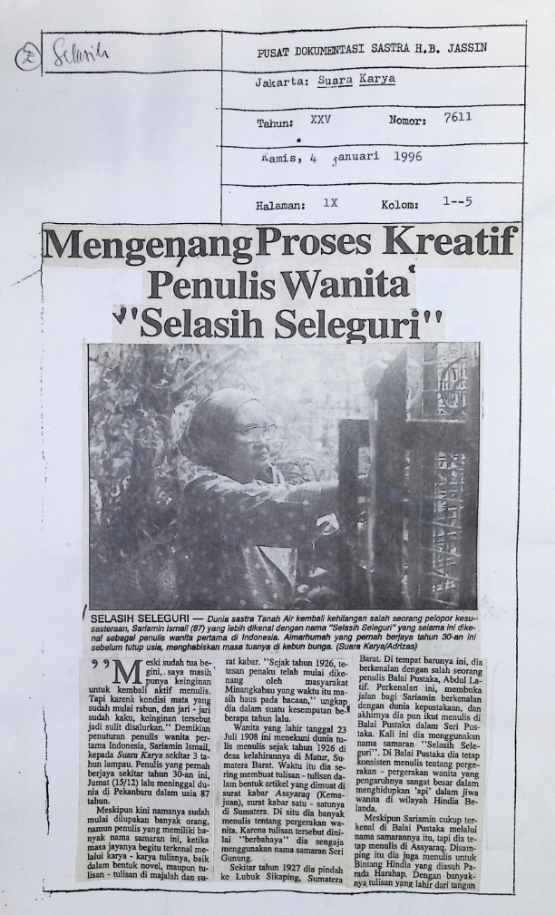 Mengenang proses kreatif penulis wanita "Selasih Seleguri"