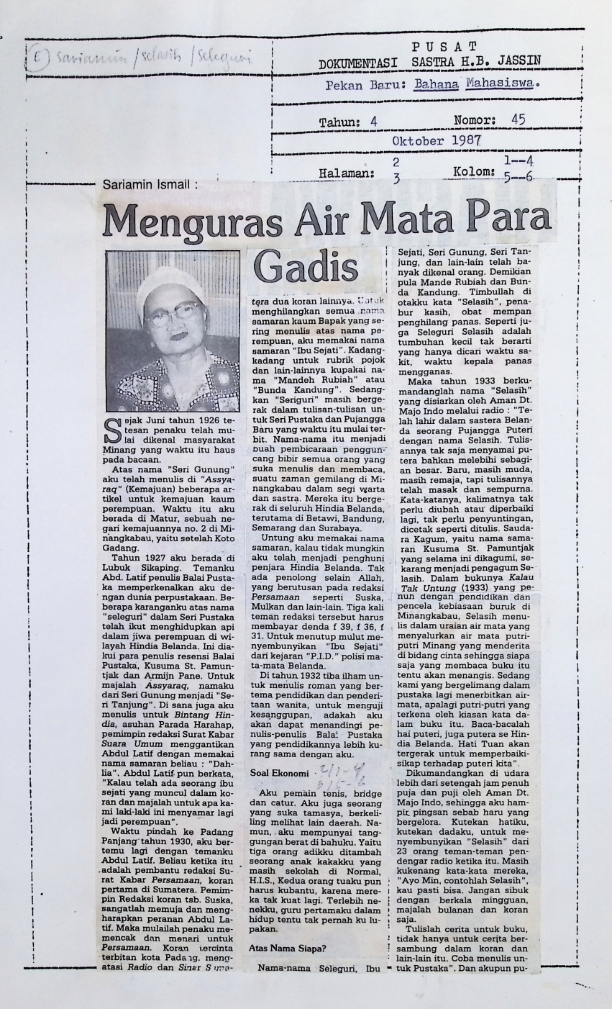 Sariamin Ismail: Menguras air mata para gadis