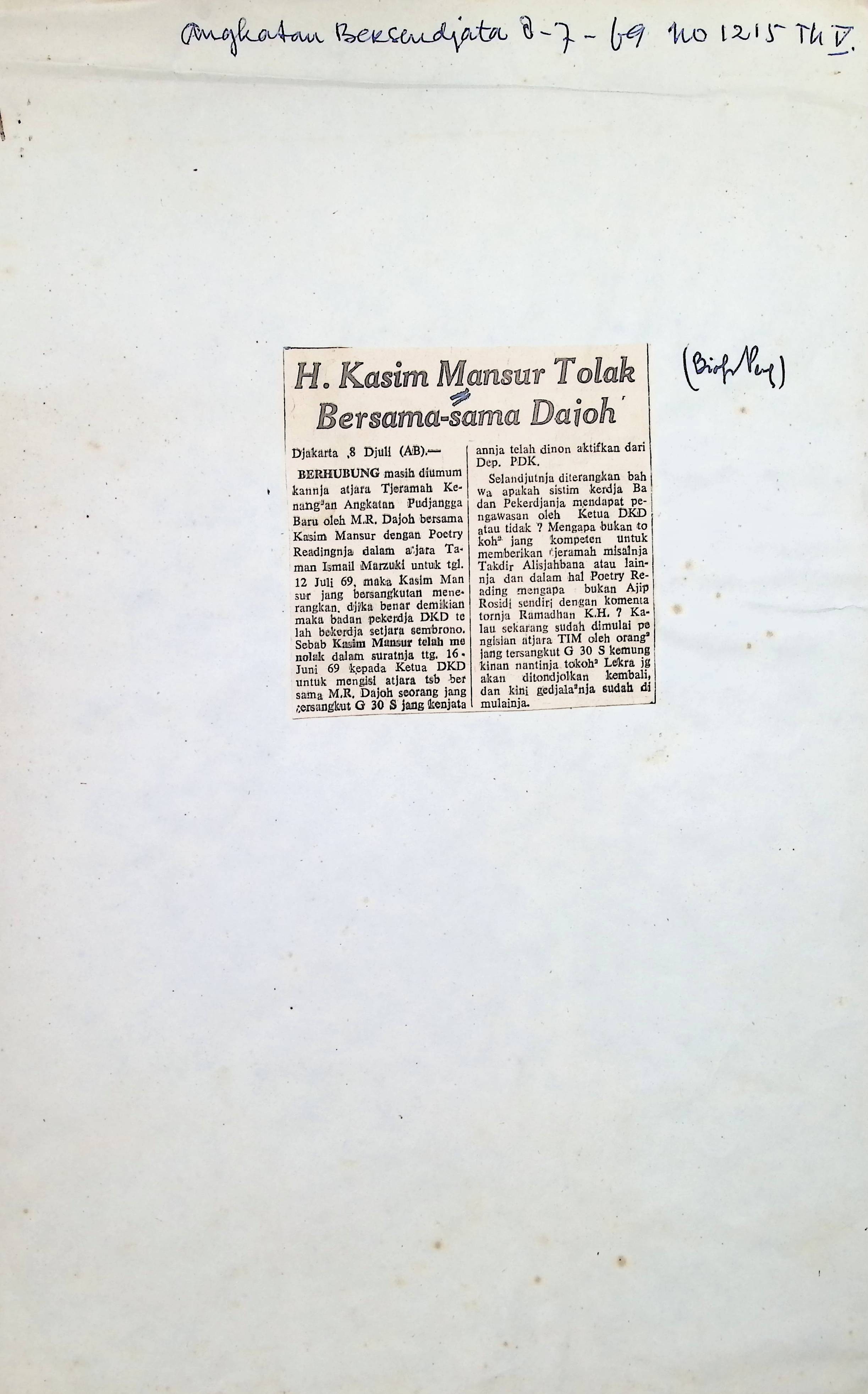 H. Kasim Mansur tolak bersama-sama Dajoh