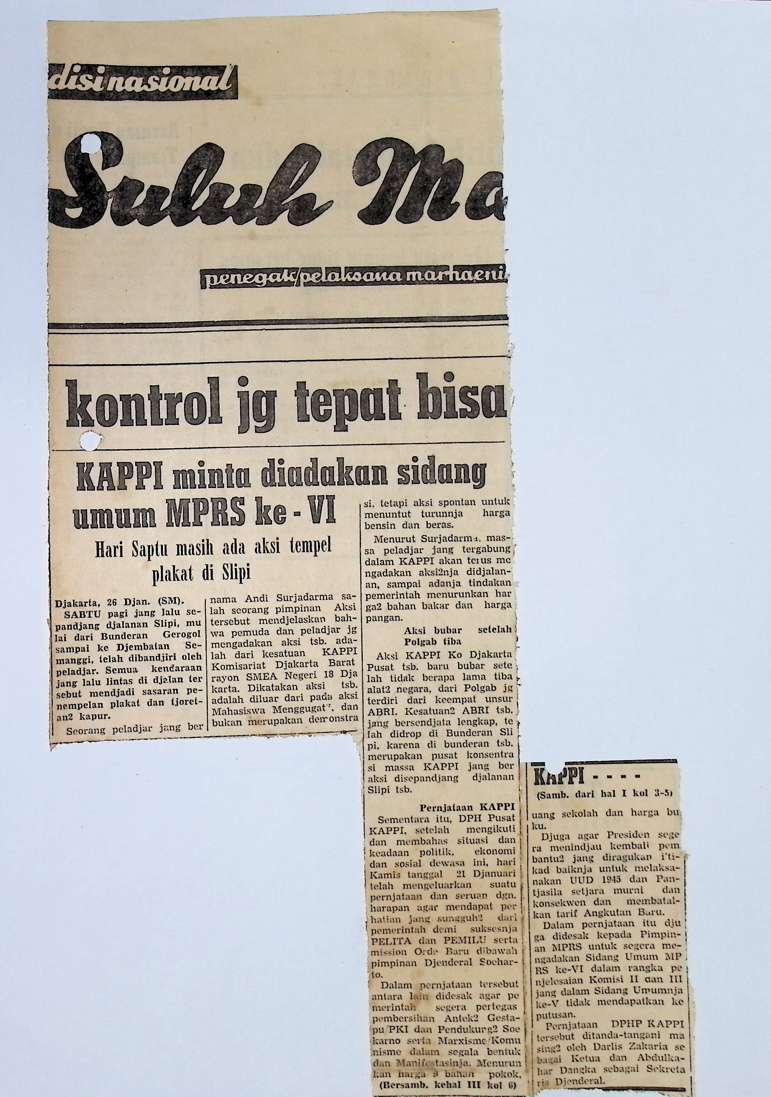 KAPPI minta diadakan sidang umum MPRS ke-VI