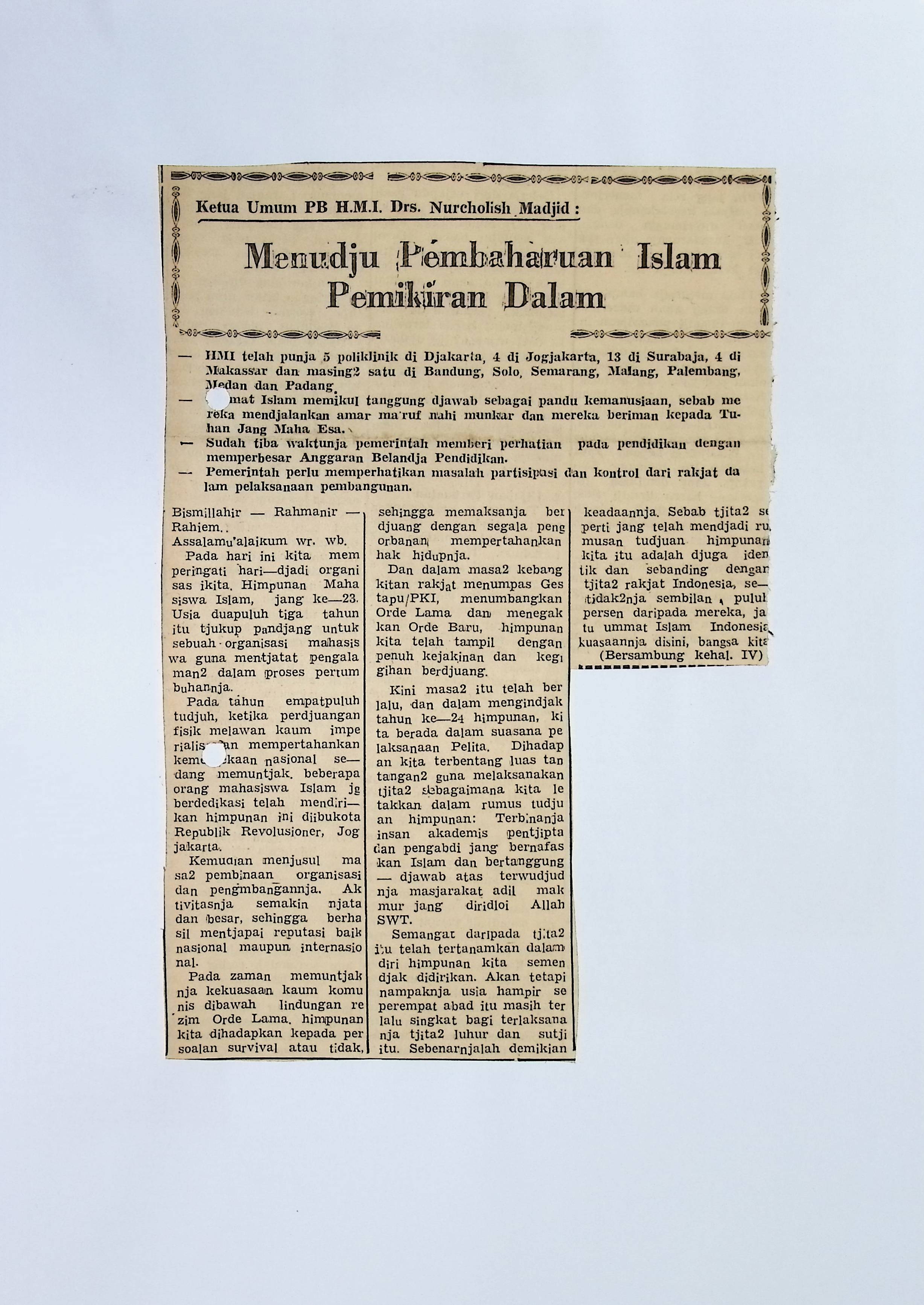 Menuju pembaharuan Islam pemikiran dalam