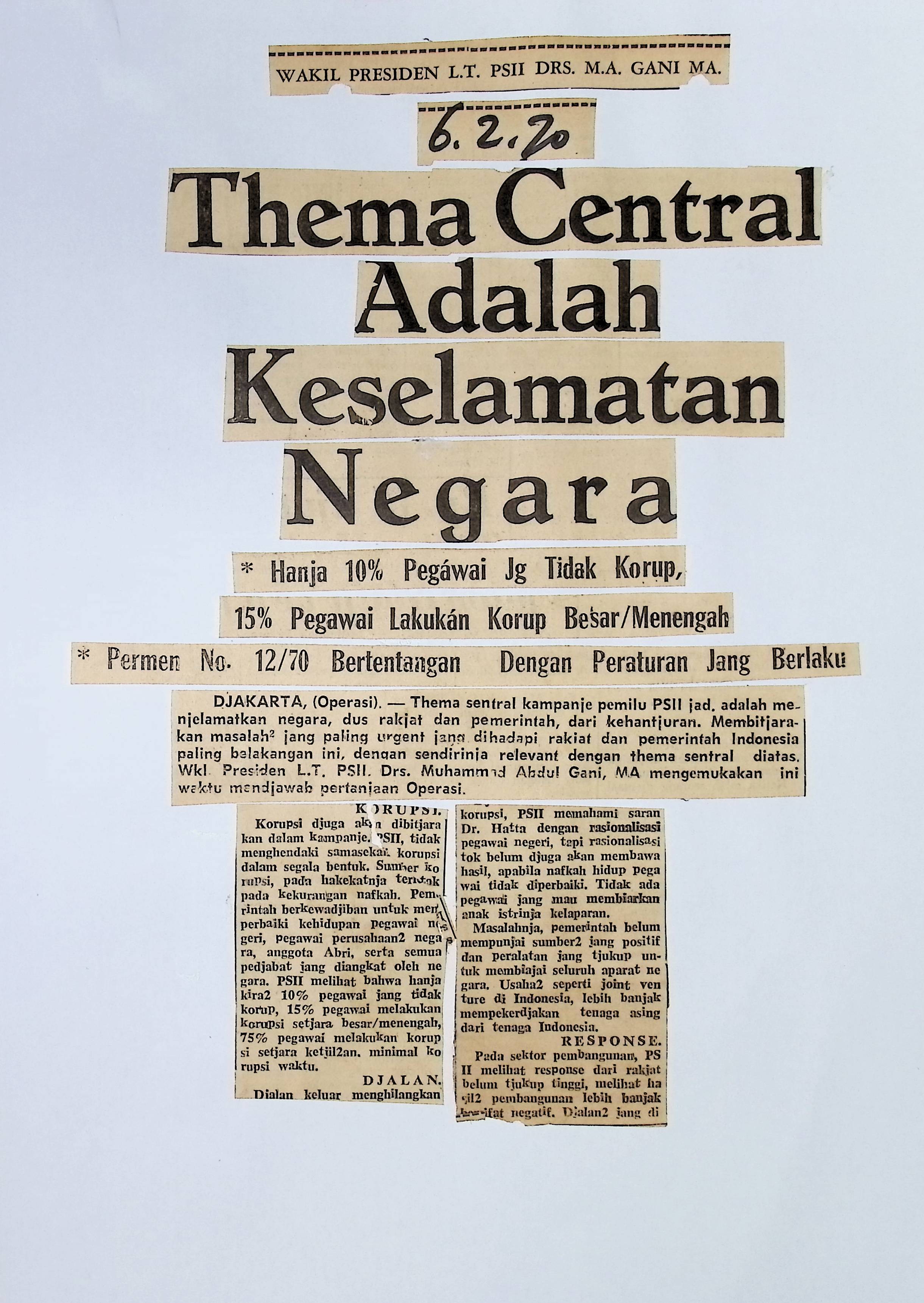 Thema central adalah keselamatan Negara