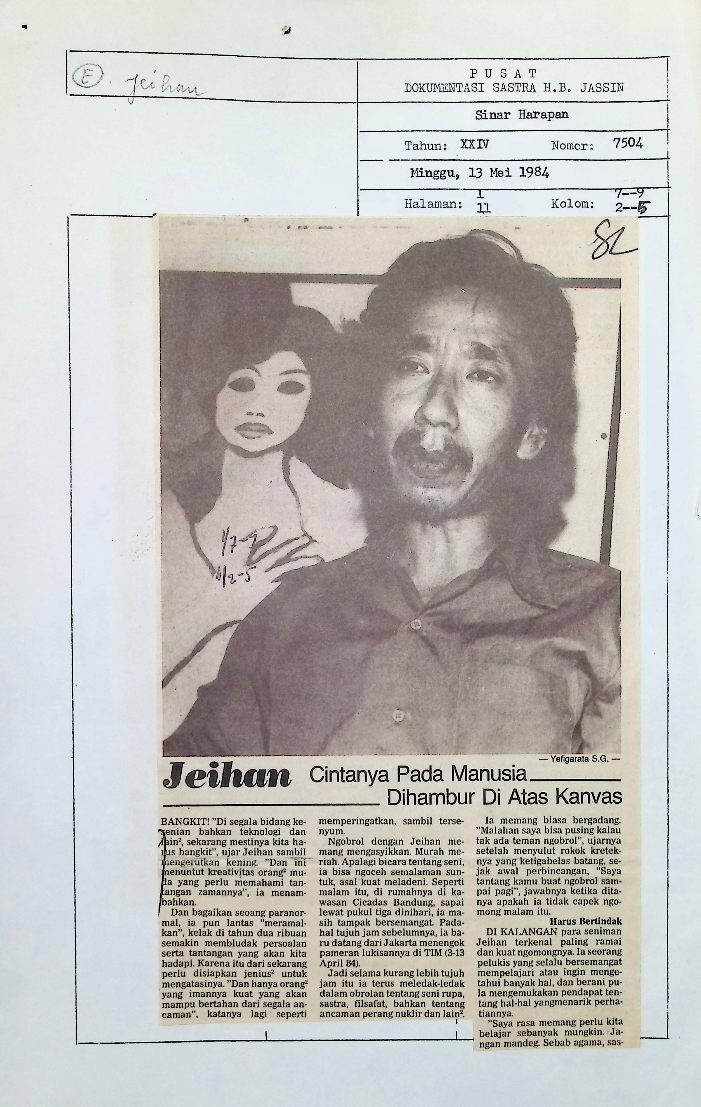 Jeihan.Cintanya pada manusia dihambur di atas kanvas