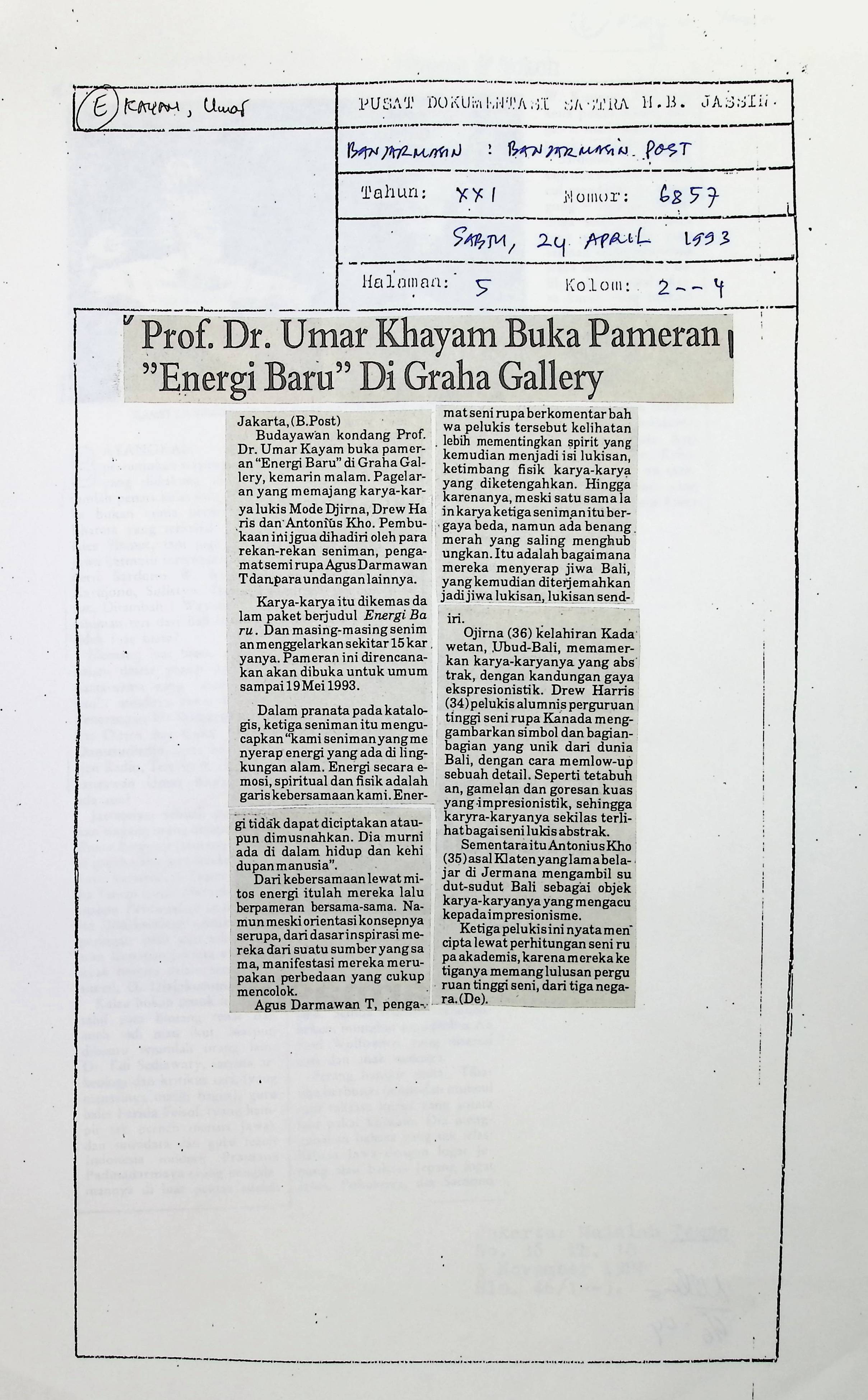 Prof. Dr. Umar Kayam buka pamaran energi baru di Graha Gallrey
