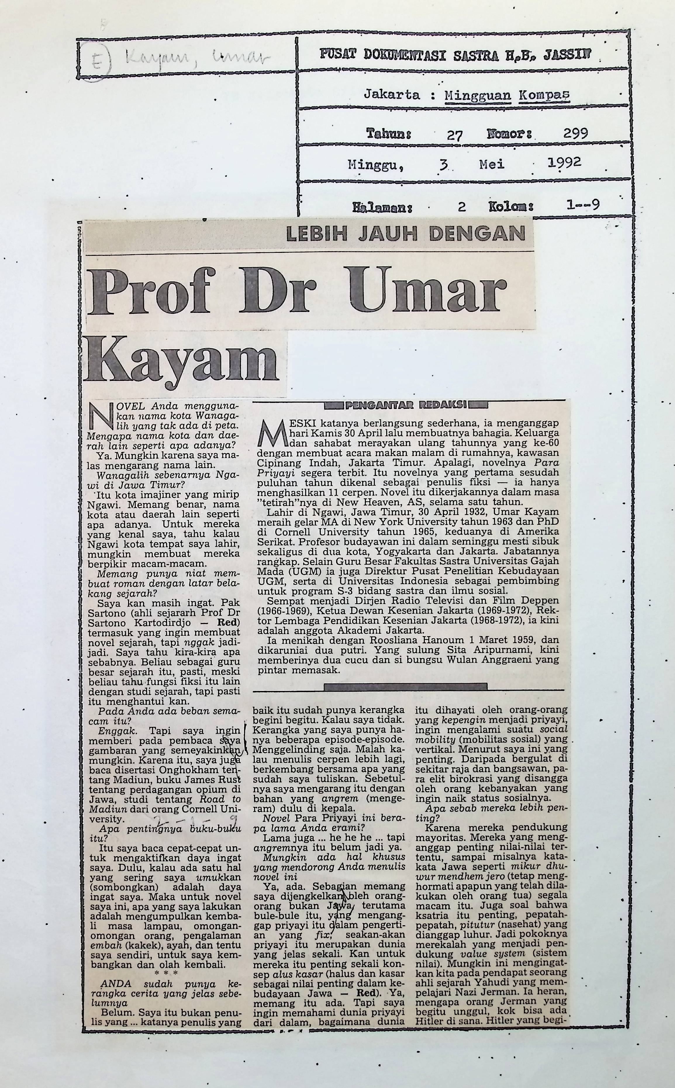 Lebih jauh dengan Prof. Dr. Umar Kayam