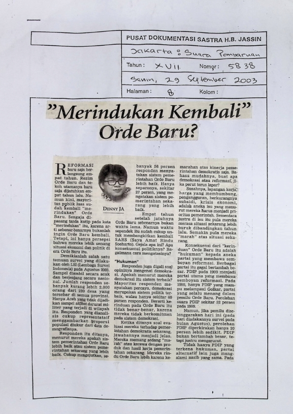 "Merindukan kembali" orde baru?
