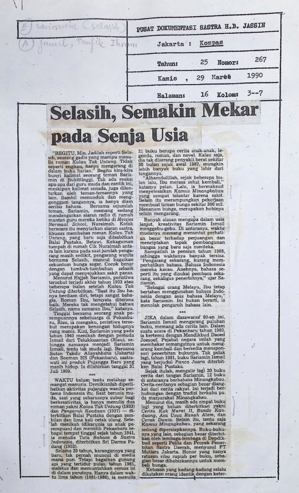 Selasih, semakin mekar pada senja usia