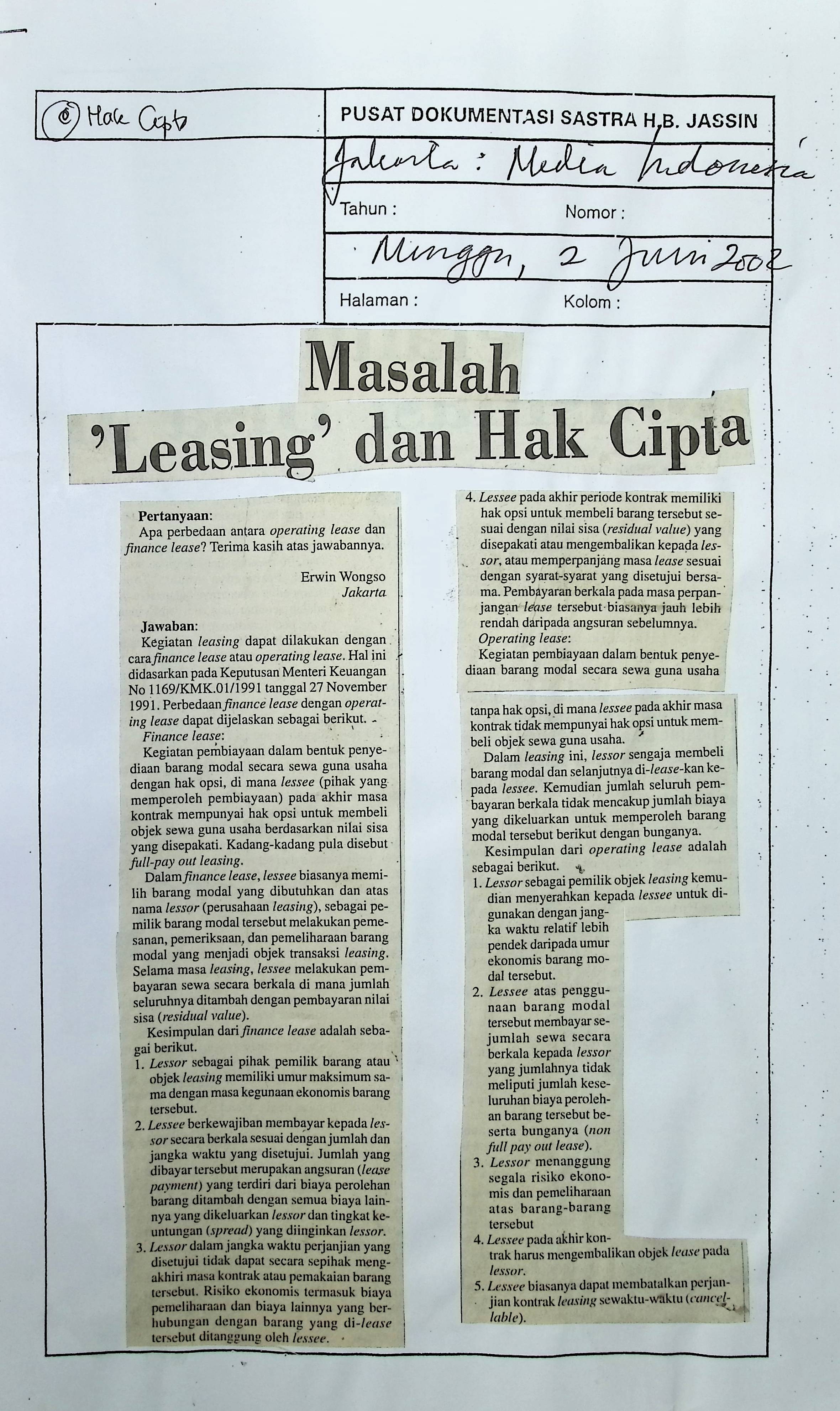 Masalah leasing dan hak cipta