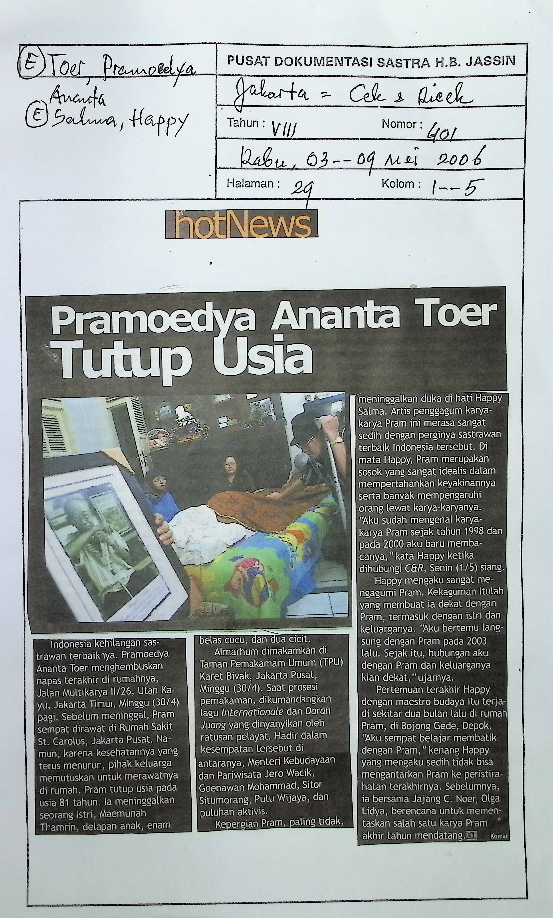 Pramoedya Ananta Toer tutup usia