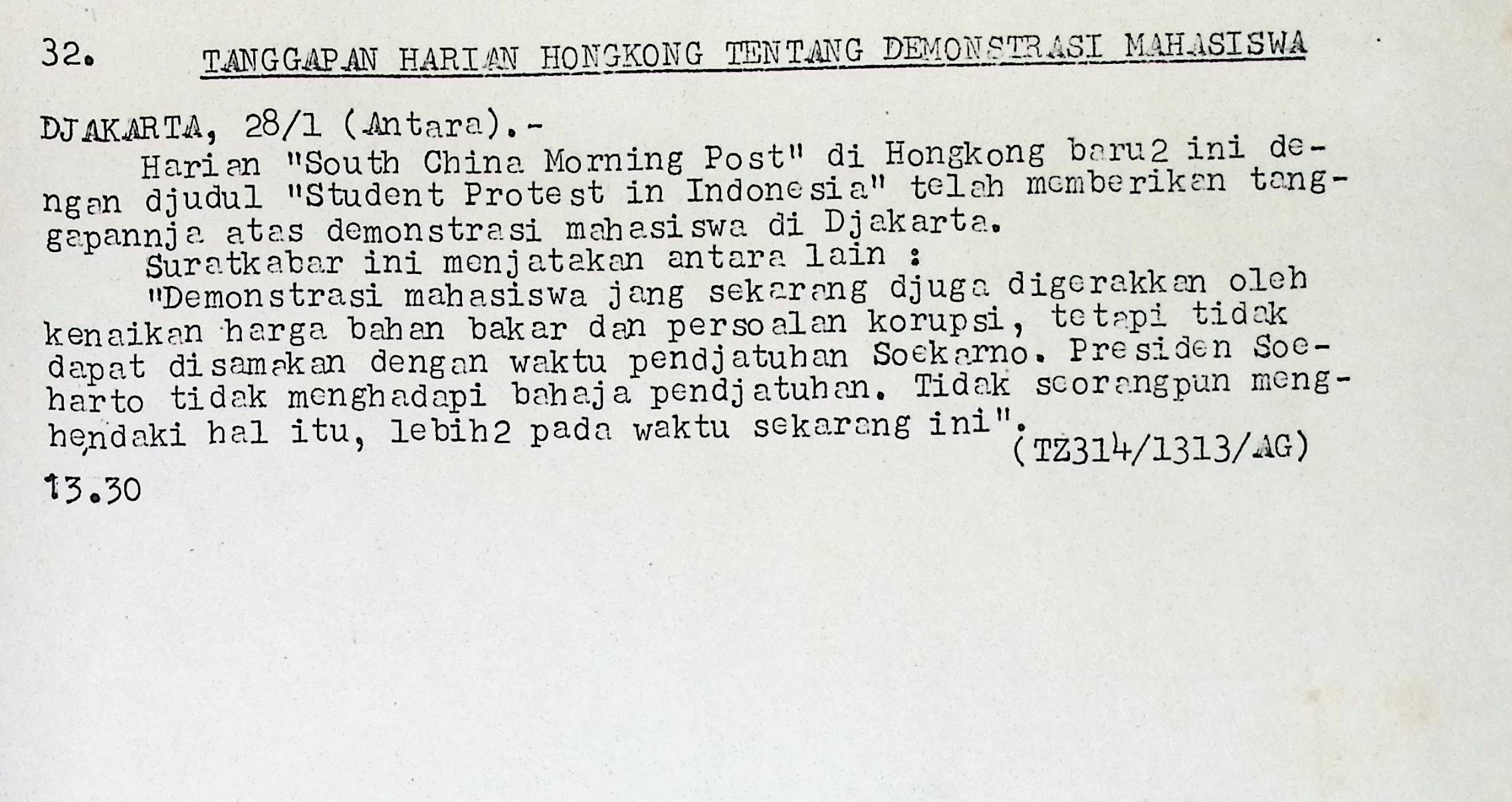 Tanggapan harian Hongkong tentang demonstrasi mahasiswa