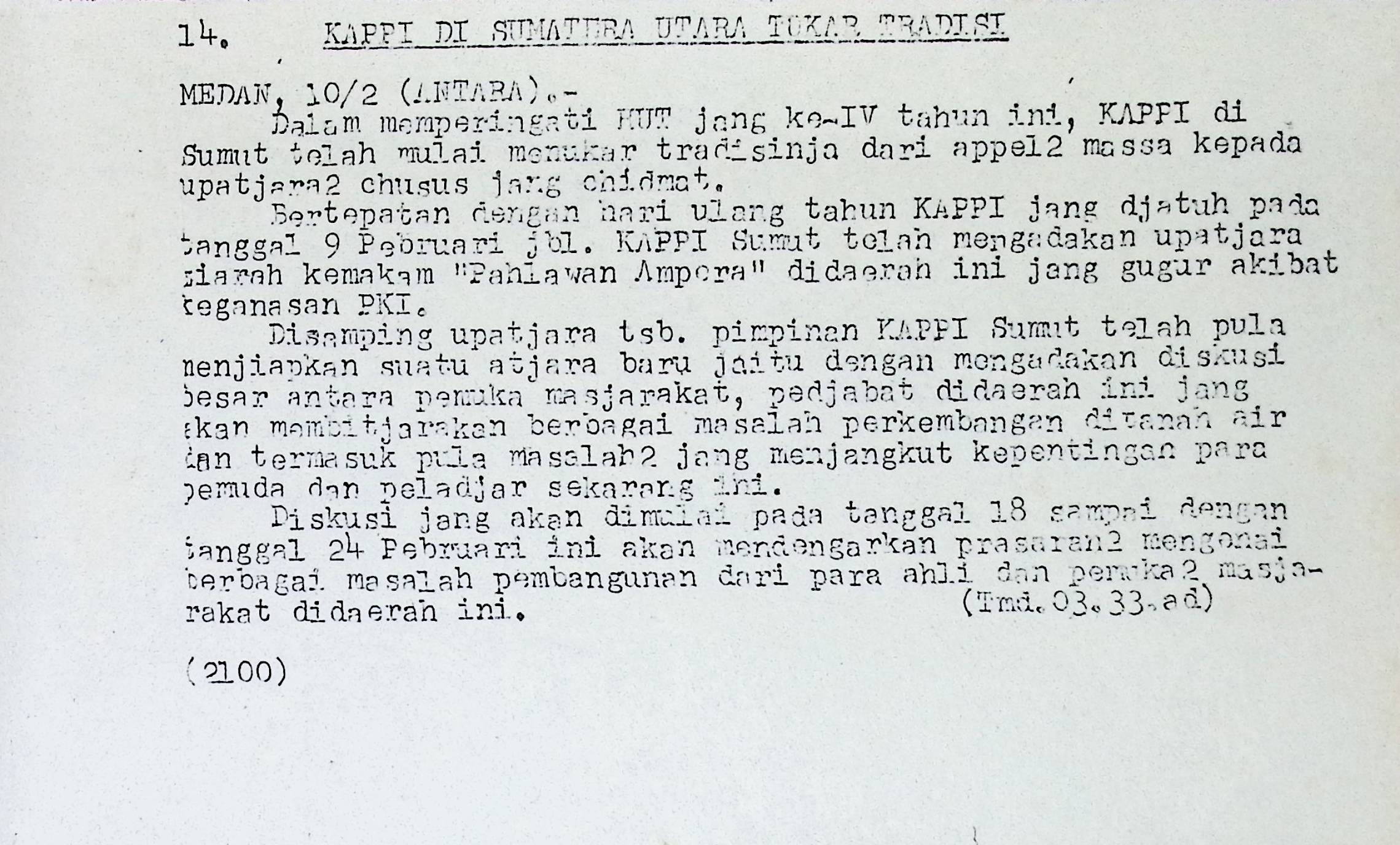 KAPPI di Sumatera Utara tukar tradisi