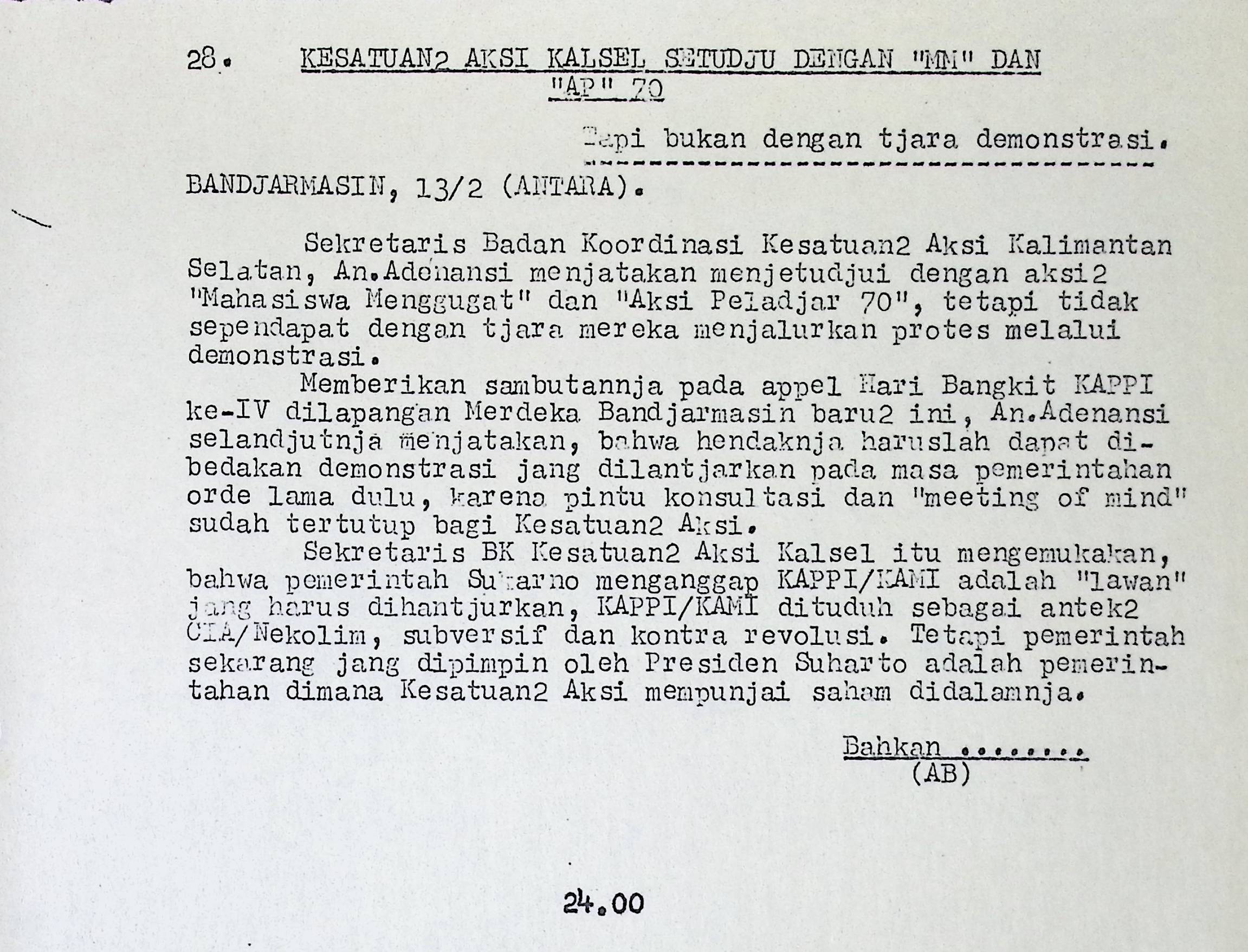 Kesatuan2 aksi Kalsel setuju dengan "MM" dan "AP" 70