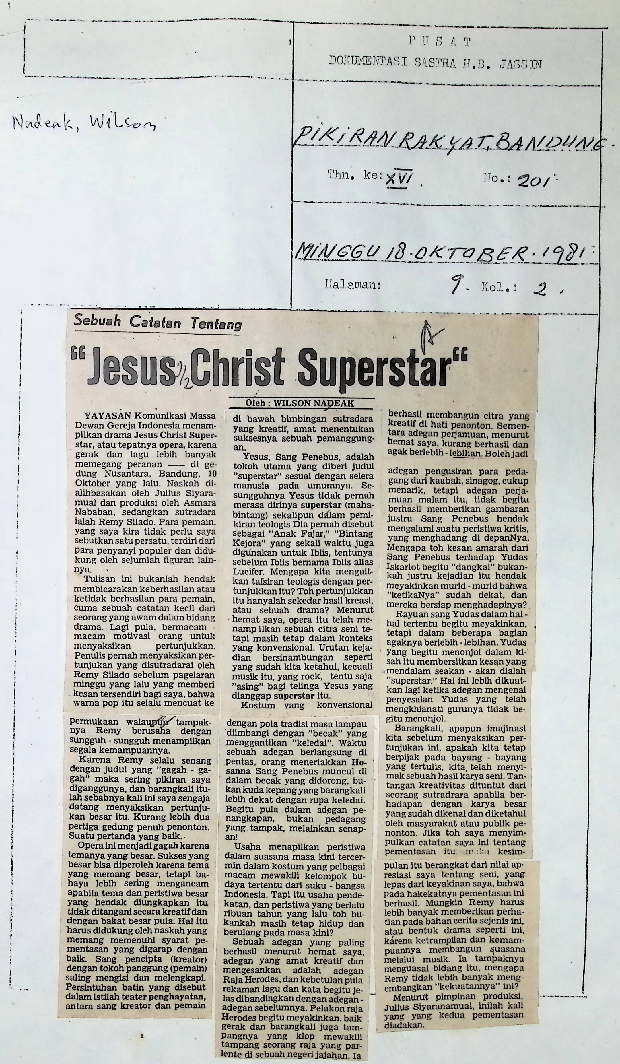 Sebuah catatan tentang : "Jesus Christ superstar"