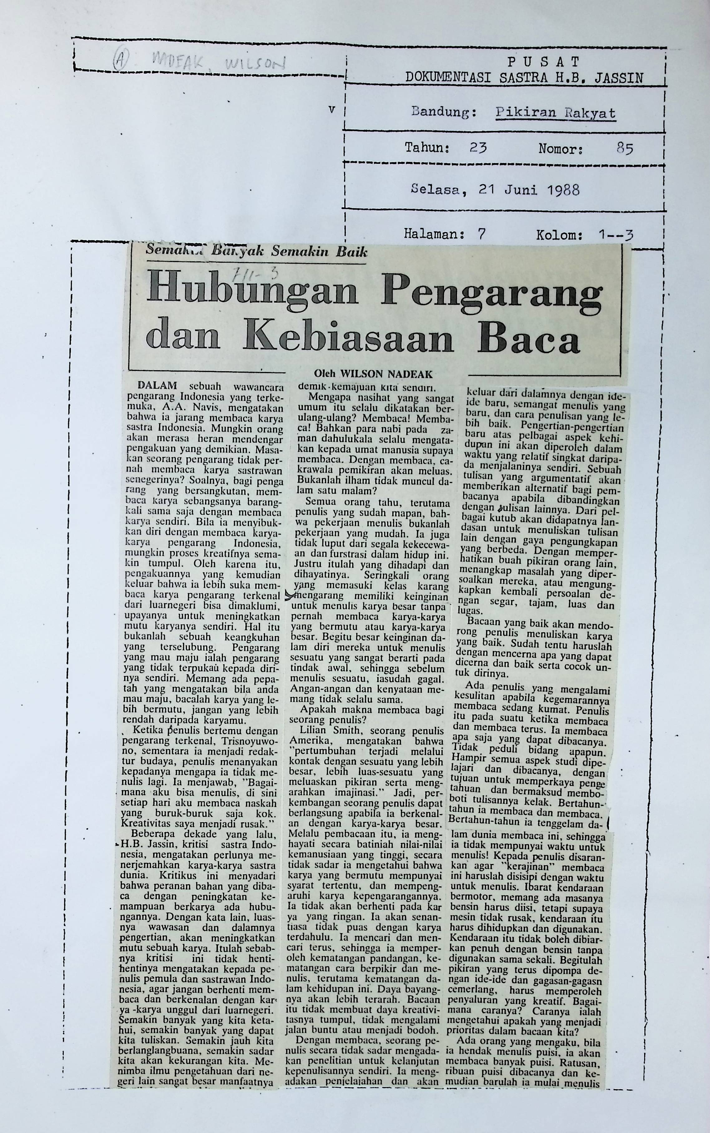 Semakin banyak semakin baik : Hubungan pengarang dan kebiasaan baca