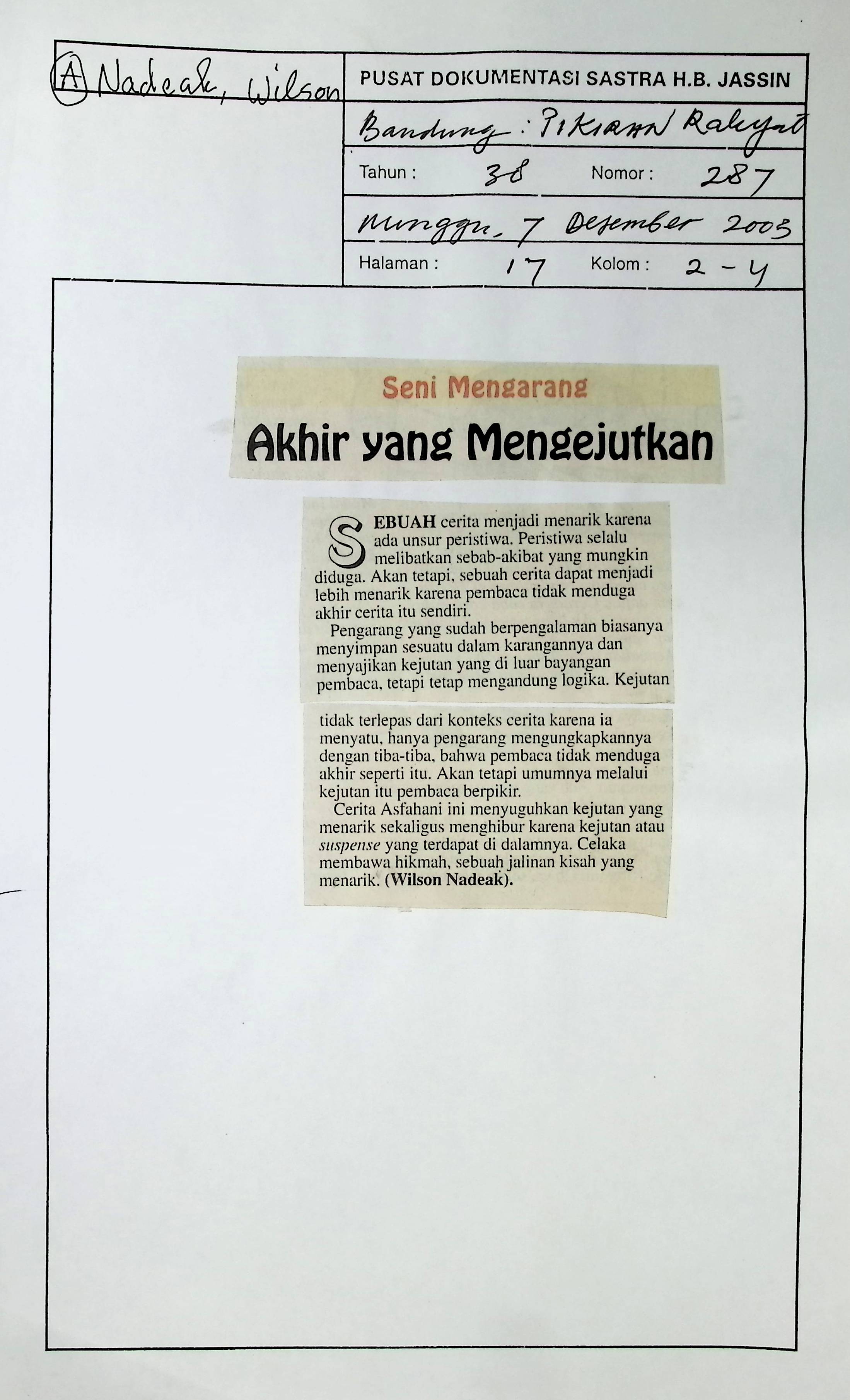 Seni Mengarang : Akhir yang mengejutkan