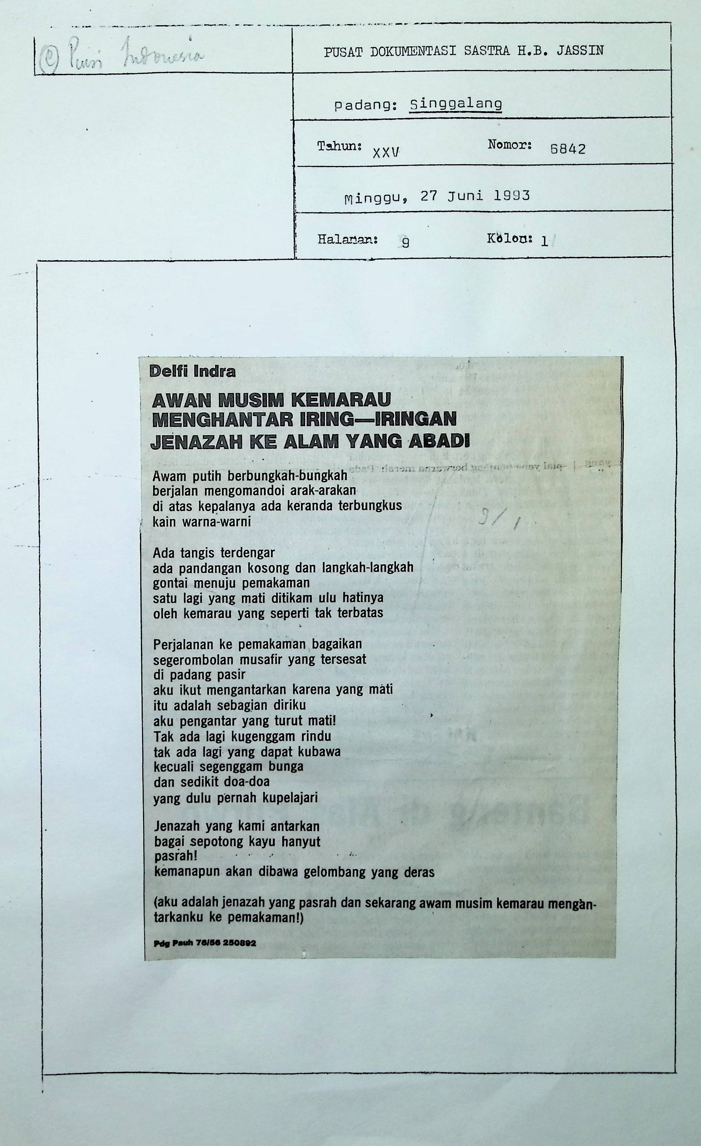 Sajak karya Delfi Indra