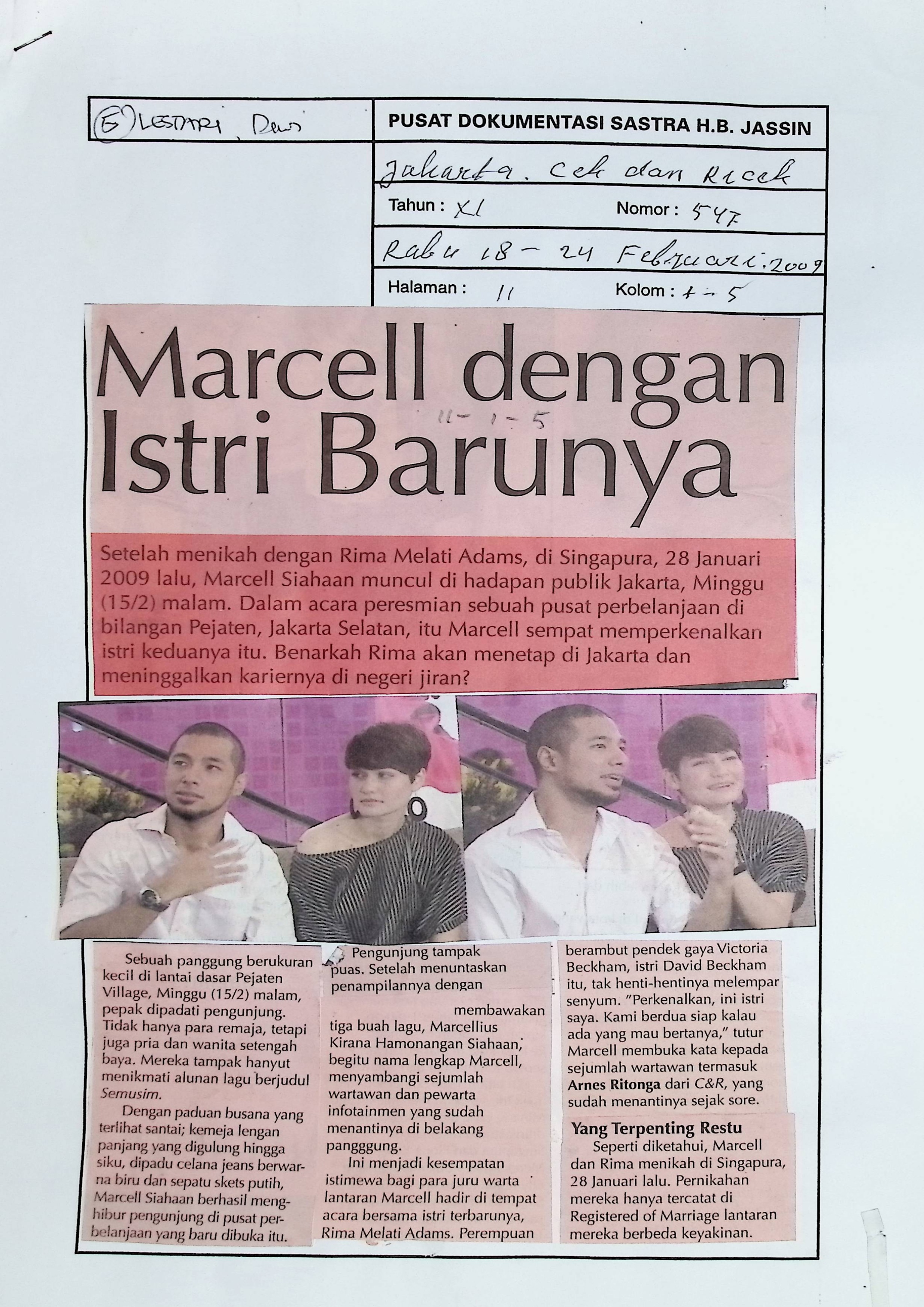 Marcell dengan istri barunya