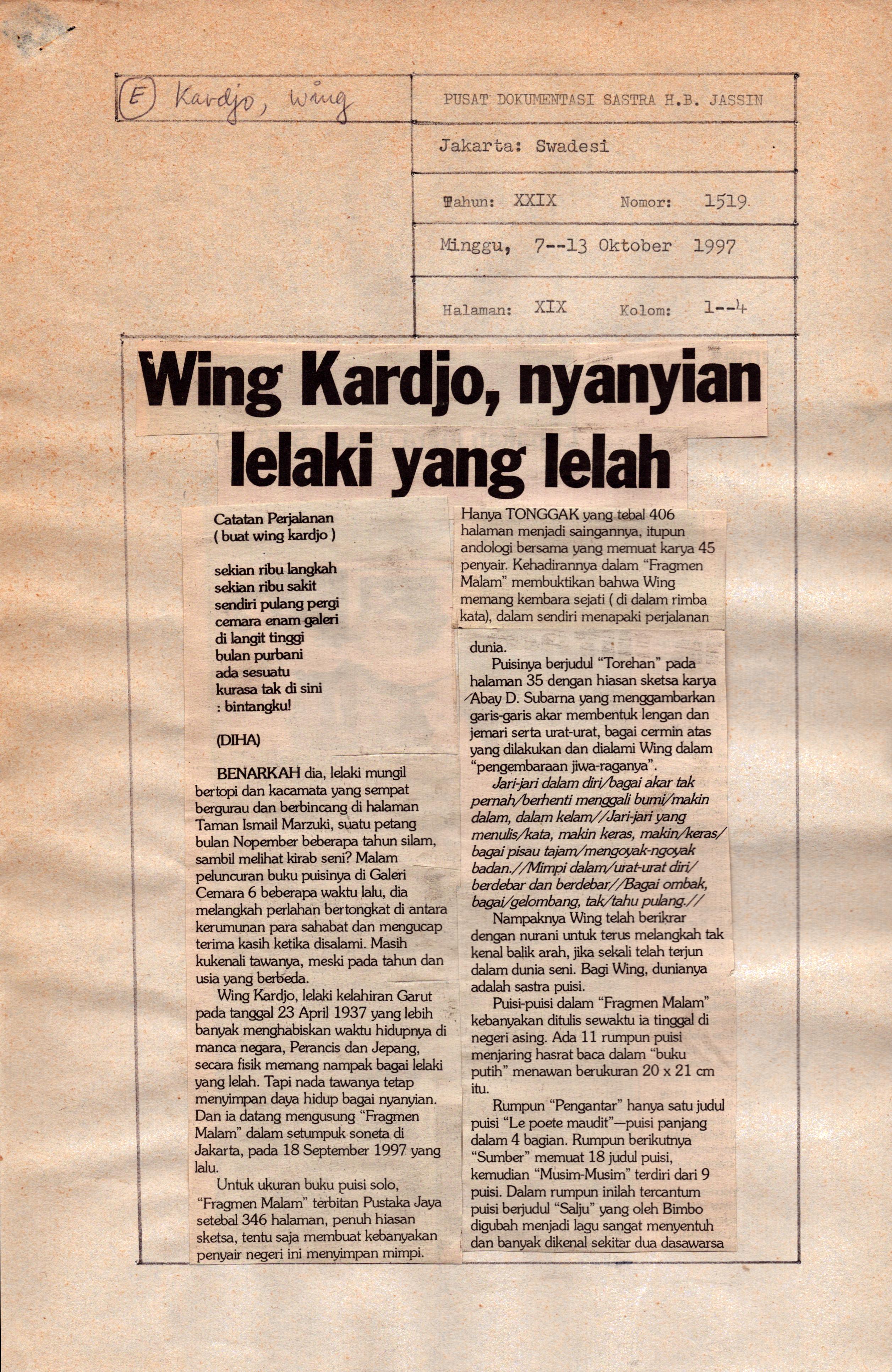 Wing Kardjo nyanyian lelaki yang lelah