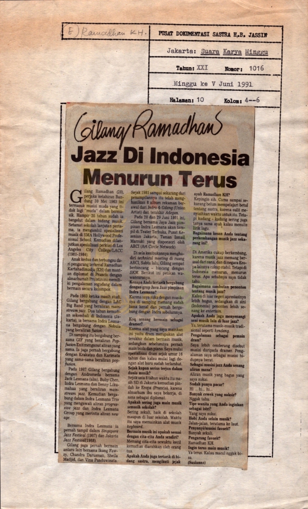 Jazz di Indonesia menurun terus : Gilang Ramadhan