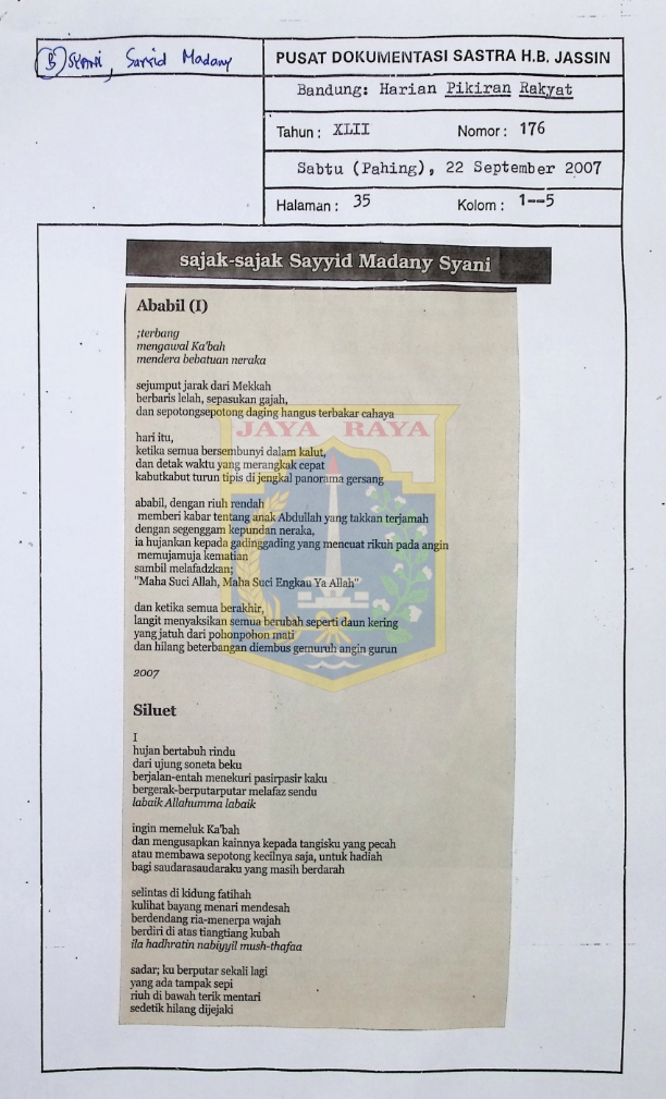 Sajak-sajak Sayyid Madany Syani