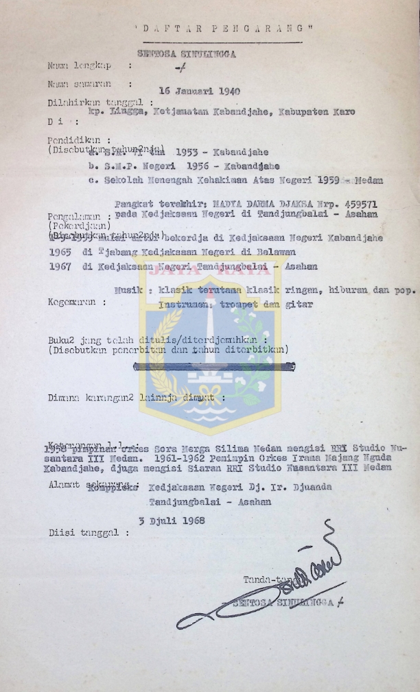 Daftar pengarang Sentosa Sinulingga
