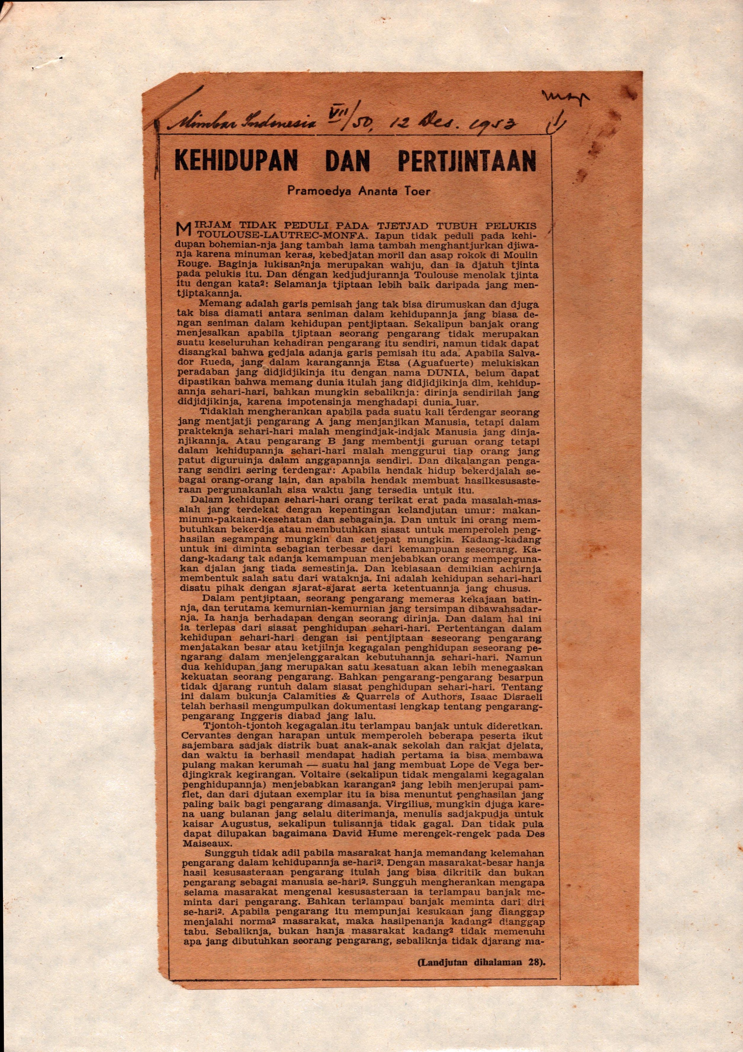 Kehidupan dan pertjintaan