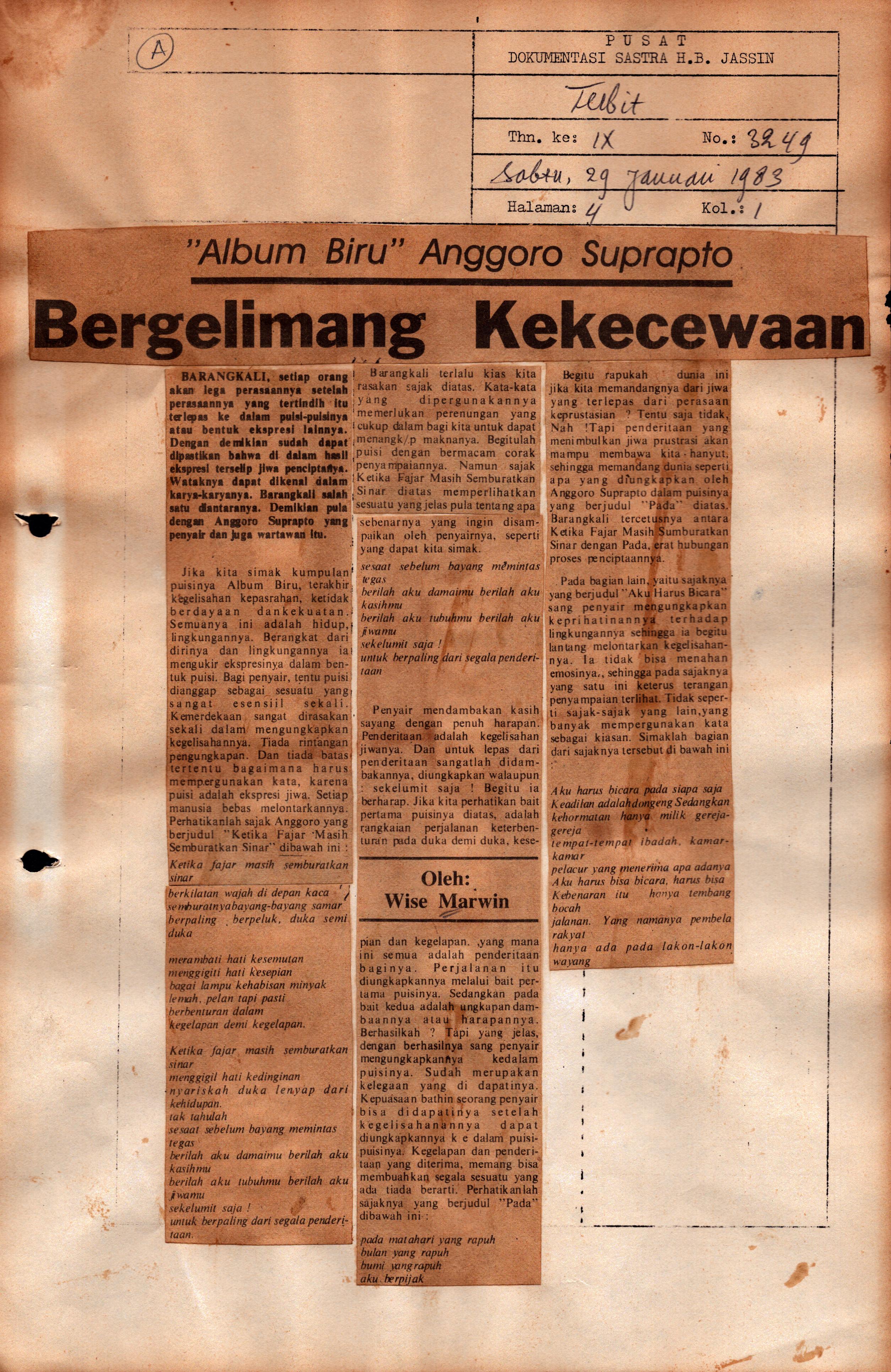 Album biru Anggoro Suprapto bergelimang kekecewaan