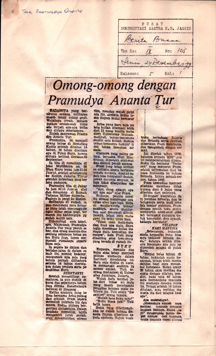 Omong-omong dengan Pramudya Ananta Tur
