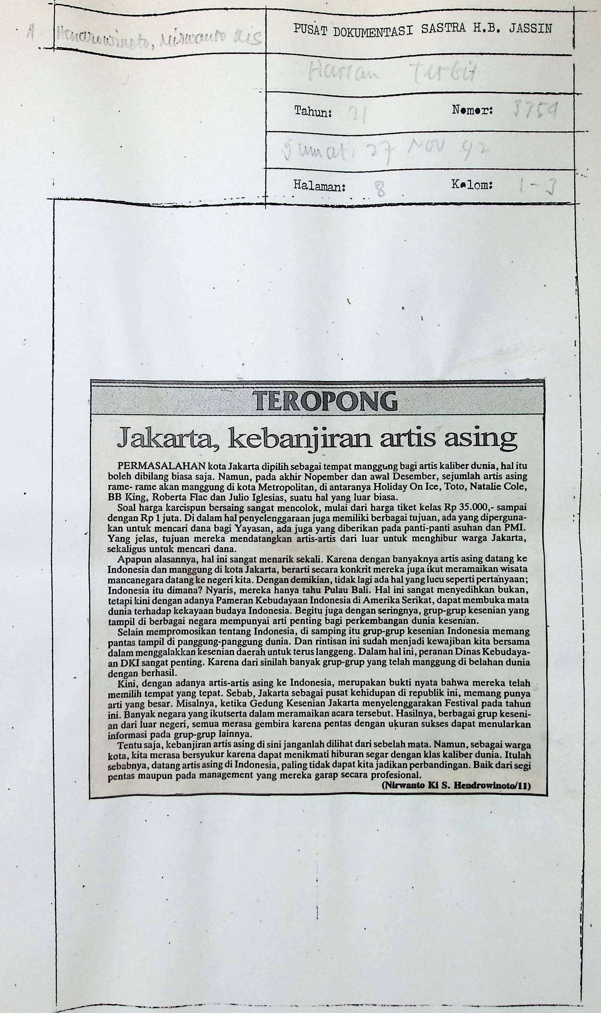 Jakarta, kebanjiran artis asing
