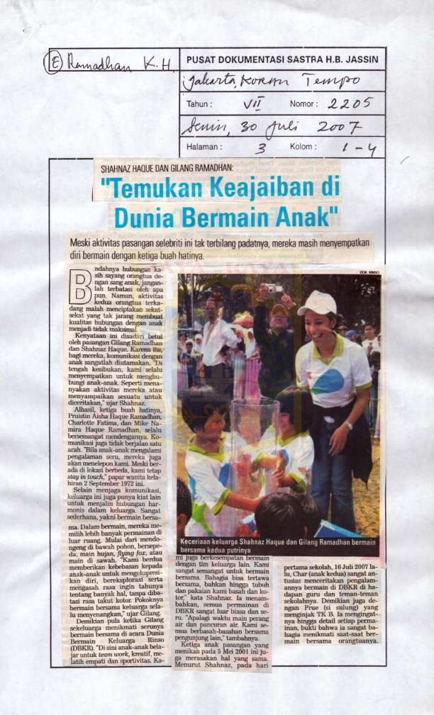 Temukan keajaiban di dunia bermain anak : Shahnaz Haque dan Gilang Ramadhan